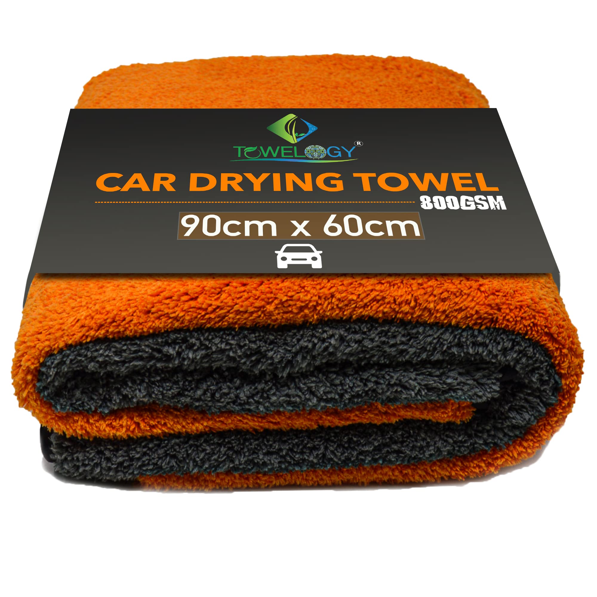 Extra Large Microfibre Car Drying Towels 90cm x 60cm Super Absorbent and Quick Dry Auto Detailing Towels Dual Sided 800gsm | Orange/Grey (Orange/Grey (1 x Drying Towel)