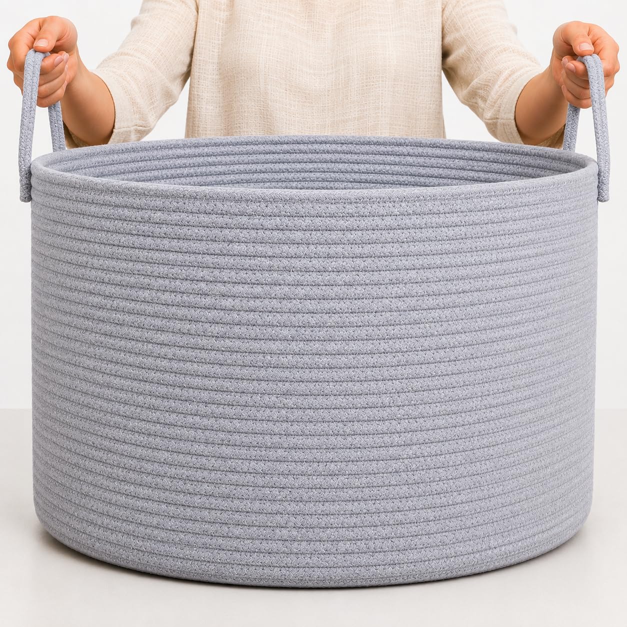 Organihaus Extra Large Rope Toy Basket for Kids Storage, 67L Woven Rope Laundry Bin for Blankets, Dog toys, Clothes - Bedroom, Bathroom and Living Room Hamper, 50x30cm, Grey