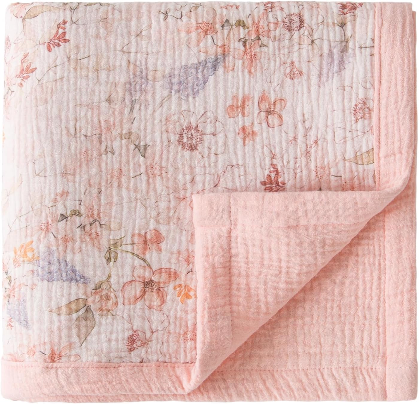 Muslin Baby Blankets for Girls, 100% Cotton Crib Blanket for Infant Toddler, 4 Layer Reversible Breathable Soft and Lightweight Nursery Swaddling Wrap 47"x47" (Floral) (Watercolor Flower)