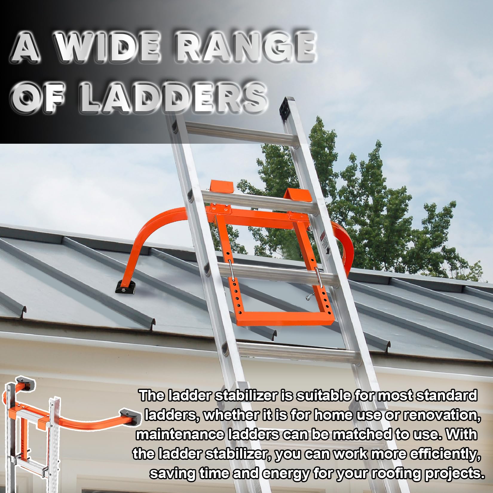 Ladder Stabilizer For Roof Gutter,Heavy Duty Steel Ladder Roof Hook Ladder Stabilizer With Wing Span/Wall Extension Ladder Accessory,Ladder Standoff Arms,Gutter Cleaning Tools