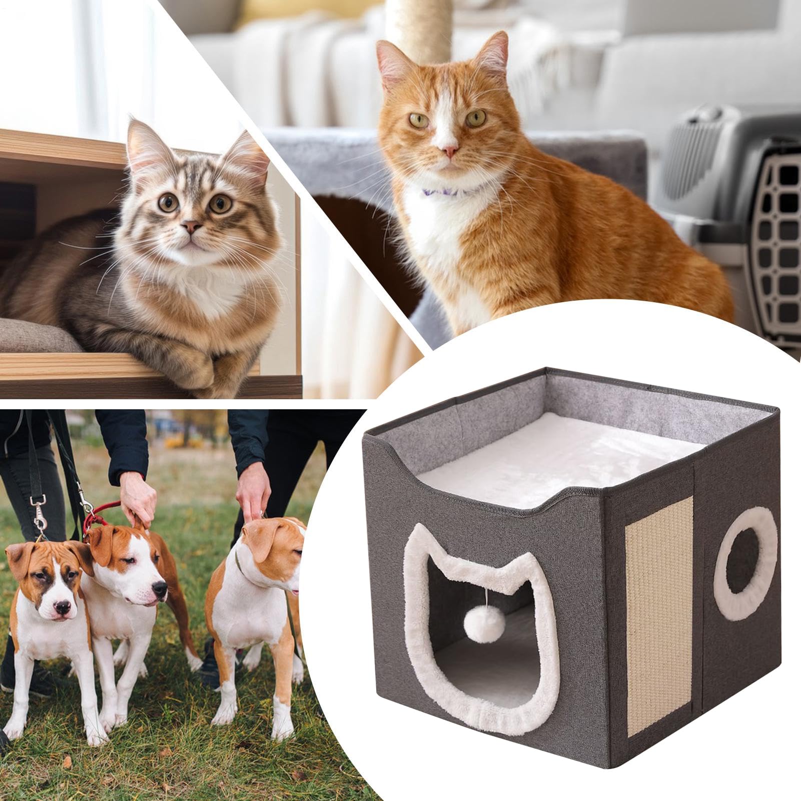 Casa para Gatos Interior 2 Niveles Cueva Cama Gatito Juguete Pelota | Refugio Plegable De Animales Y Mascotas Gatos Perros Cachorros Mascotas Pequeñas Cobijo Invernal del Hog