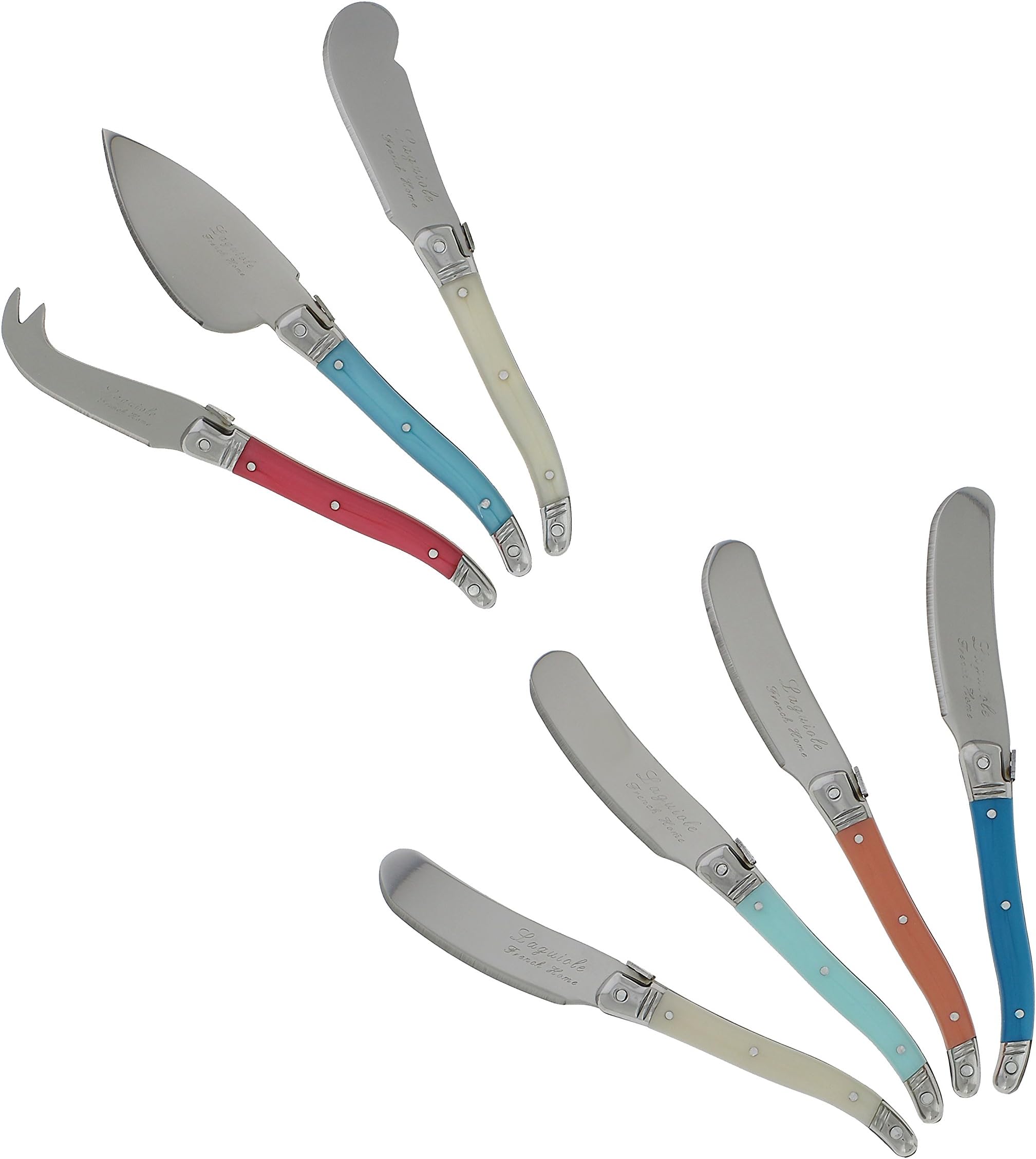 7 Pc Laguiole Coral and Turquoise Cheese Knife Set