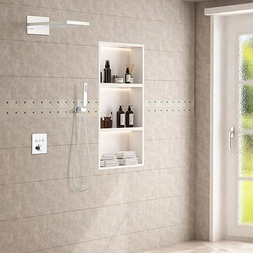 Miniatura 8 de CASAINC Cabezal de ducha de lluvia de 20 pulgadas con mano, sistema de ducha termostático montado en la pared, juego completo de grifos de ducha de