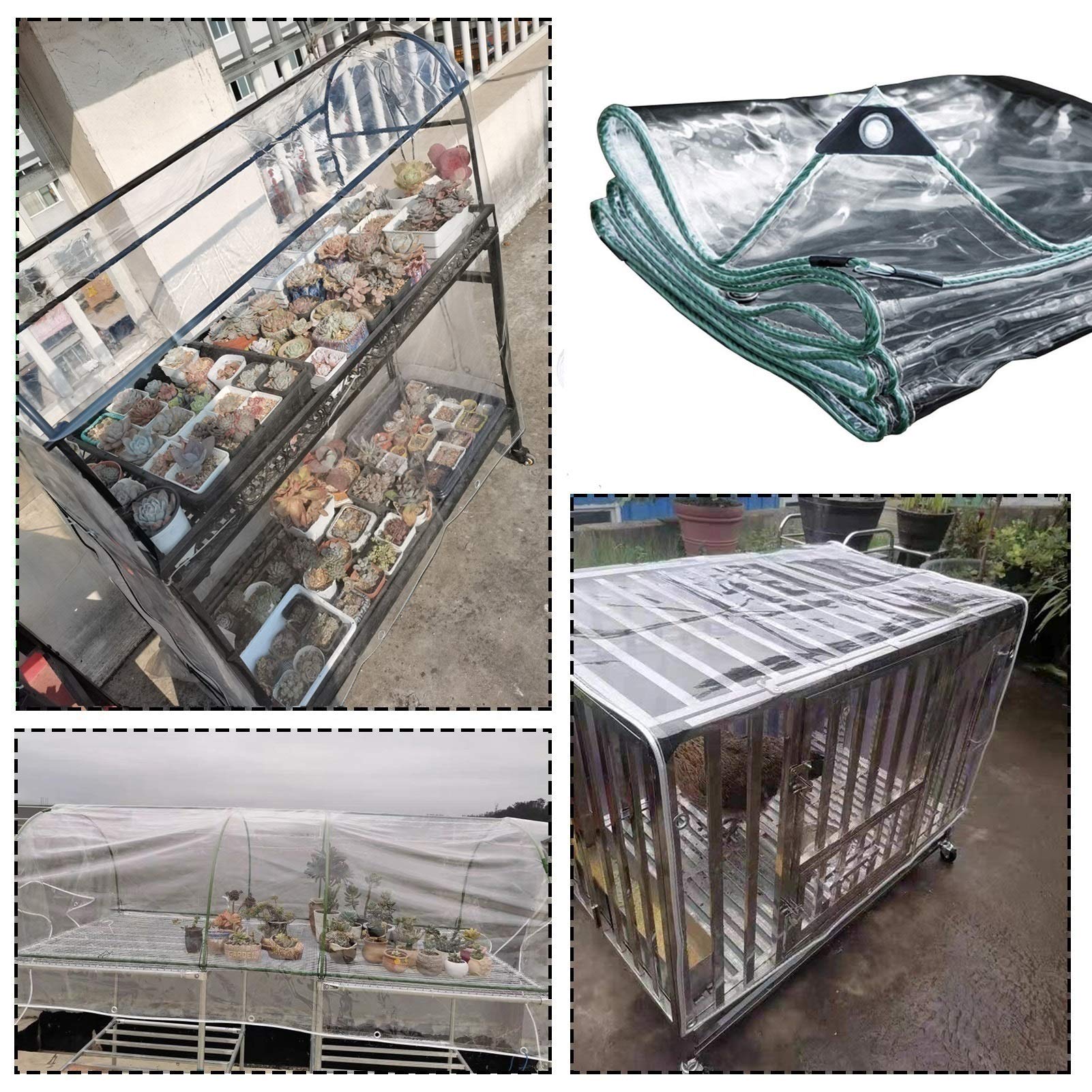 Teloni Trasparenti Tela Cerata Trasparente Impermeabile con Occhielli in Metallo, Telo in PVC da 0,14 mm per Piante Serra Giardino Baldacchino Balcone Tenda Barca Copertura, 1x3m/2x2m/3x3m/4