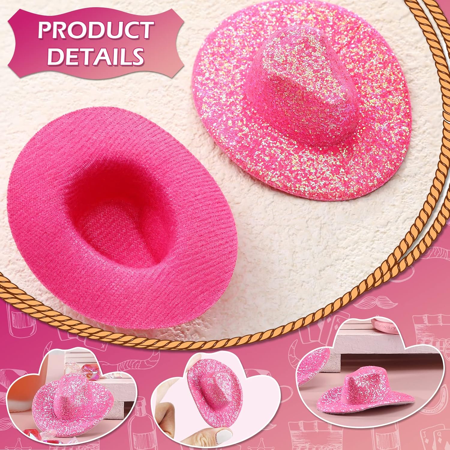 Vesici 20 Pcs Pink Mini Cowgirl Hats Western Tiny Botswana Ubuy