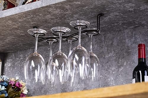 Miniatura 3 de Soporte para copas de vino para debajo del gabinete, con capacidad para hasta 8 vasos, estilo vintage, acero inoxidable, montado en la pared,