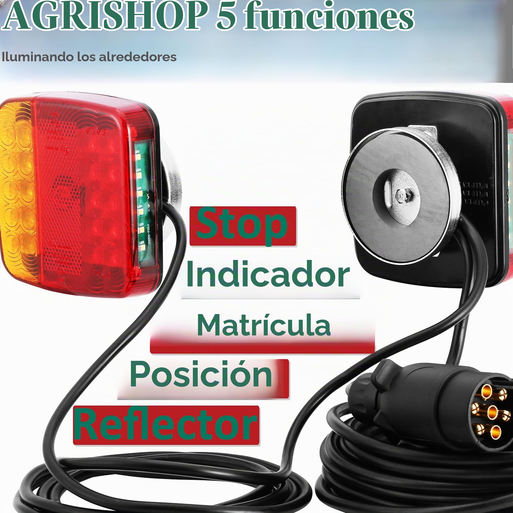 Pilotos Traseros Led Remolque con Imán 12V 5 funciones Luces Remolque Traseras Magneticas Homologados Impermeable
