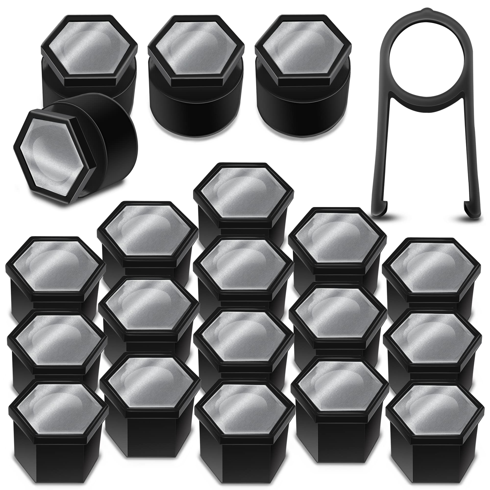 Biomar Labs Wheel Nut Covers Locking Bolt Caps Universal 17mm Silver Black Gloss NB 6