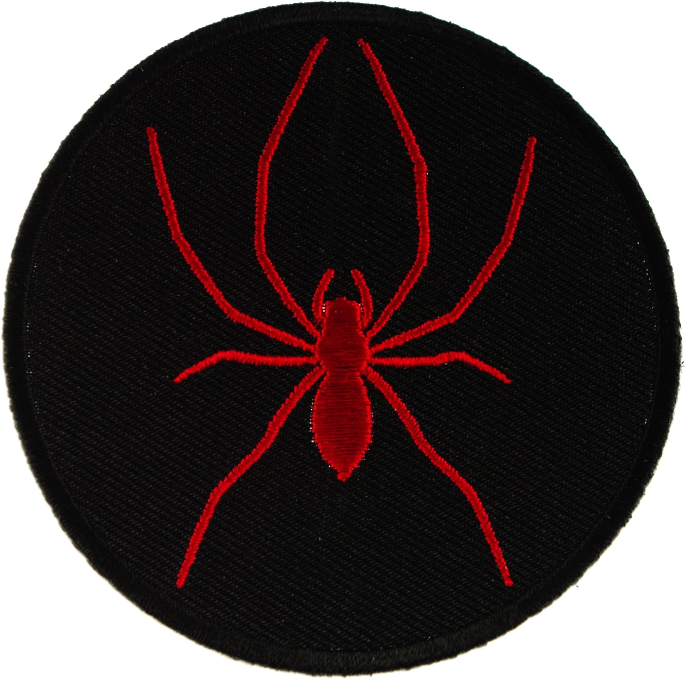 Red Spider on Black Background Biker Embroidered Iron on Patch