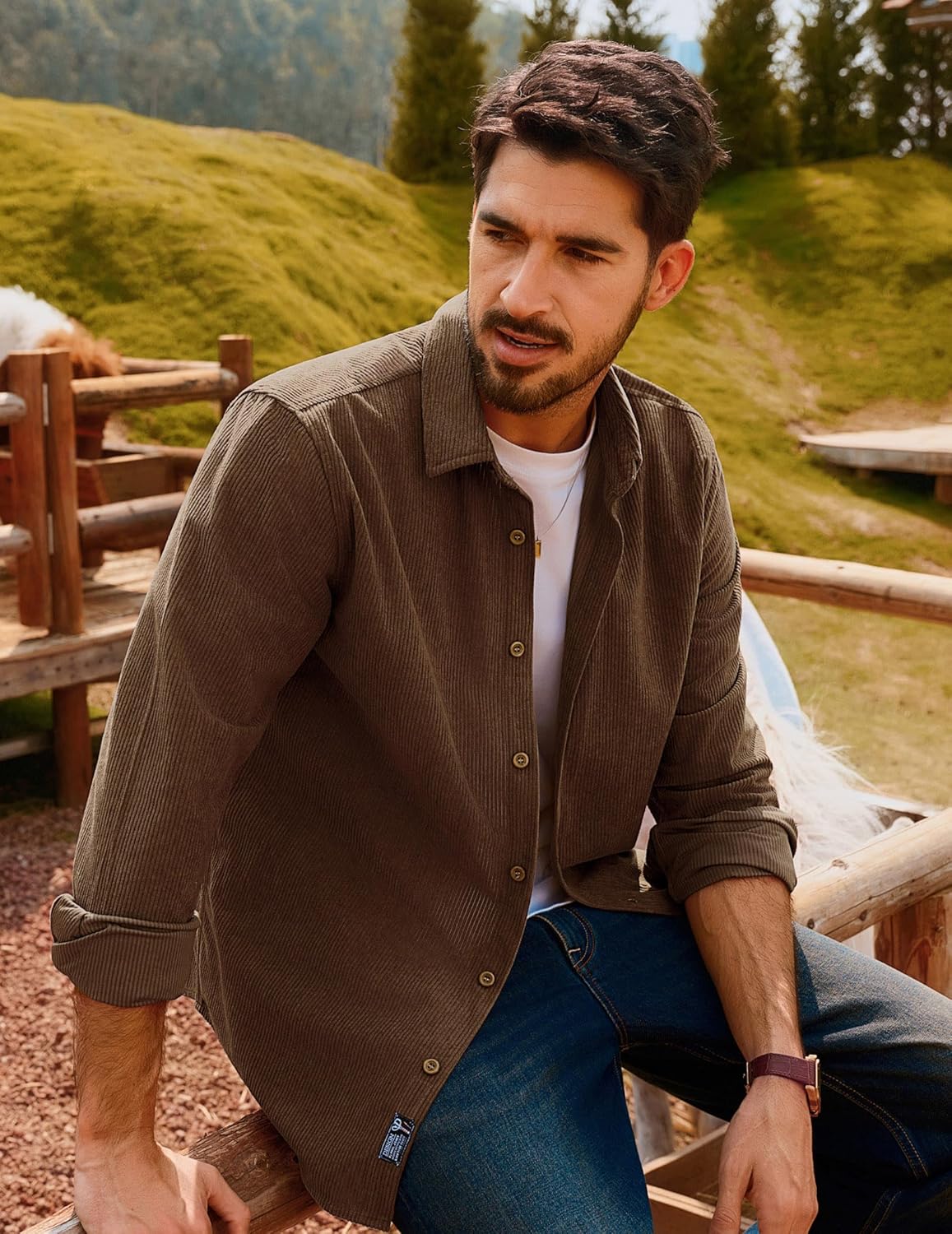 PJ PAUL JONES Mens Corduroy Button Down Shirt Jacket Casual Long Sleeve Shacket Lightweight Textured Untucked Shirts - Image 2