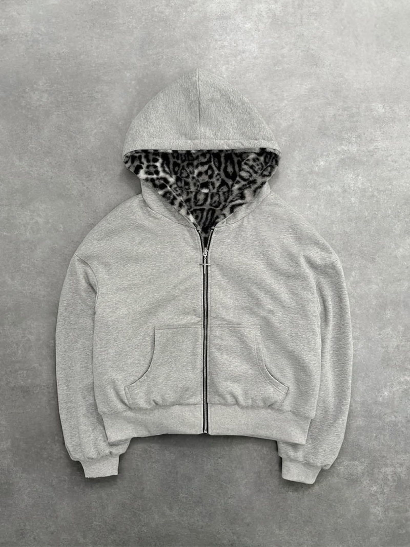 CUTEGAL Kapuzenpullover mit Reißverschluss, übergroß, Leopardenmuster, wendbar, Streetwear, Herbst-Grunge-Hoodies, Streetwear
