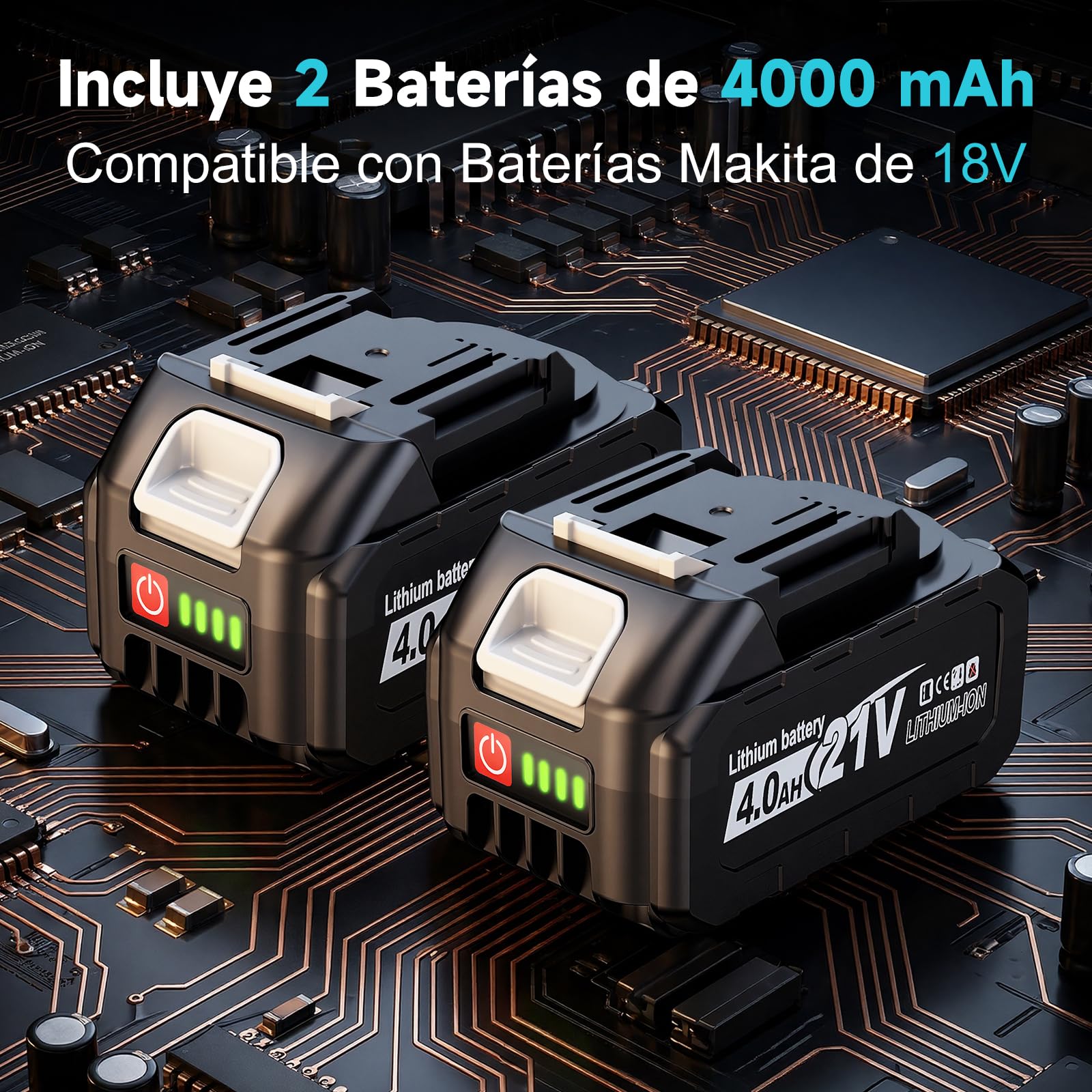YEARTOP Mini Sierra Circular Batería 18V Amoladora 3" con 2x 4.0Ah Accu | Sierra compatible con batería Makita 18V. Corte ajustable, conexión aspiradora y 5 discos para azulejo, madera, metal