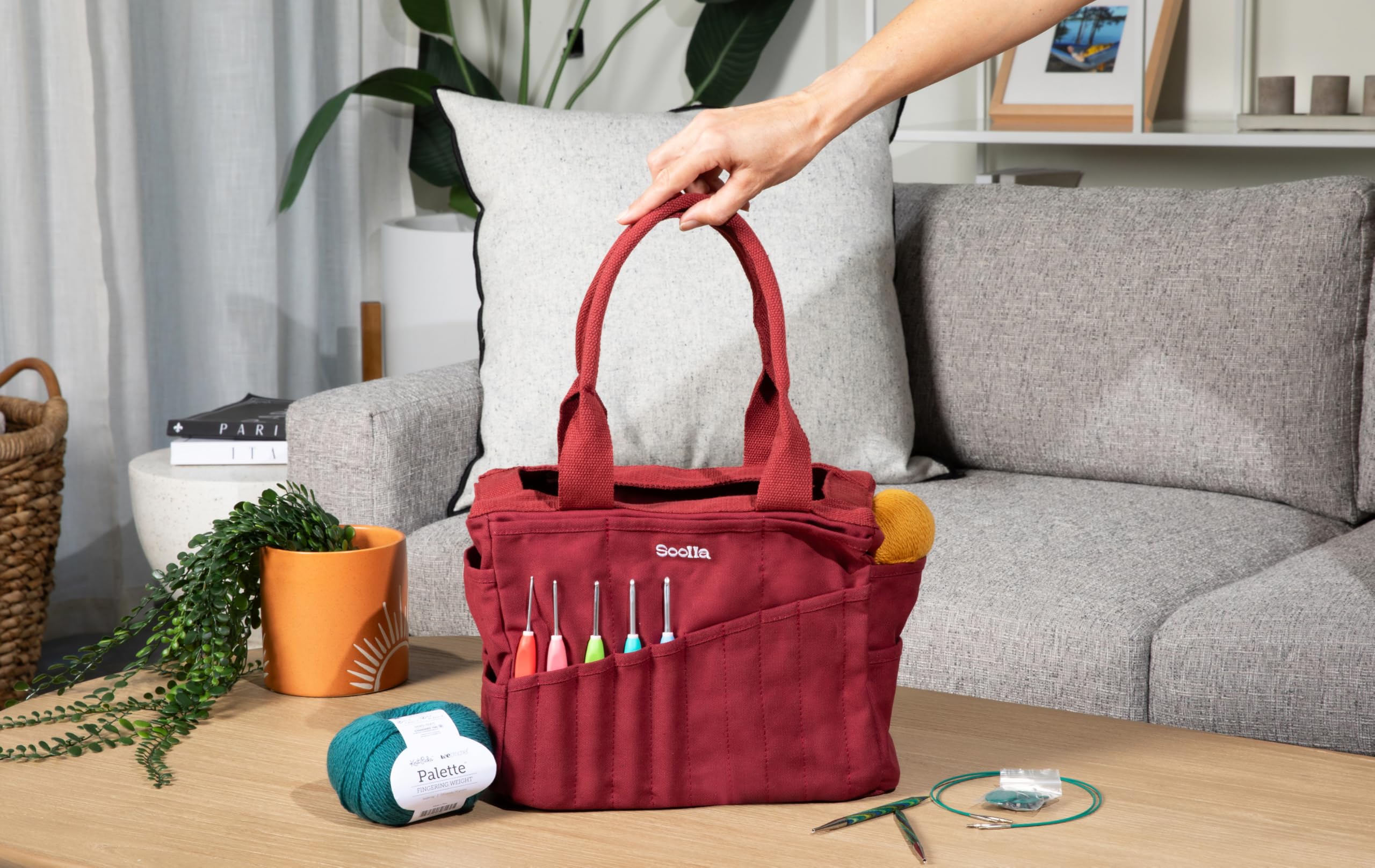 Soolla Sac de studio : organiseur lavable pour outils d'art et de poterie, plus de 30 poches, 10 couleurs, fourre-tout en toile durable pour adultes, étudiants, enfants, sac de projet de tricot,