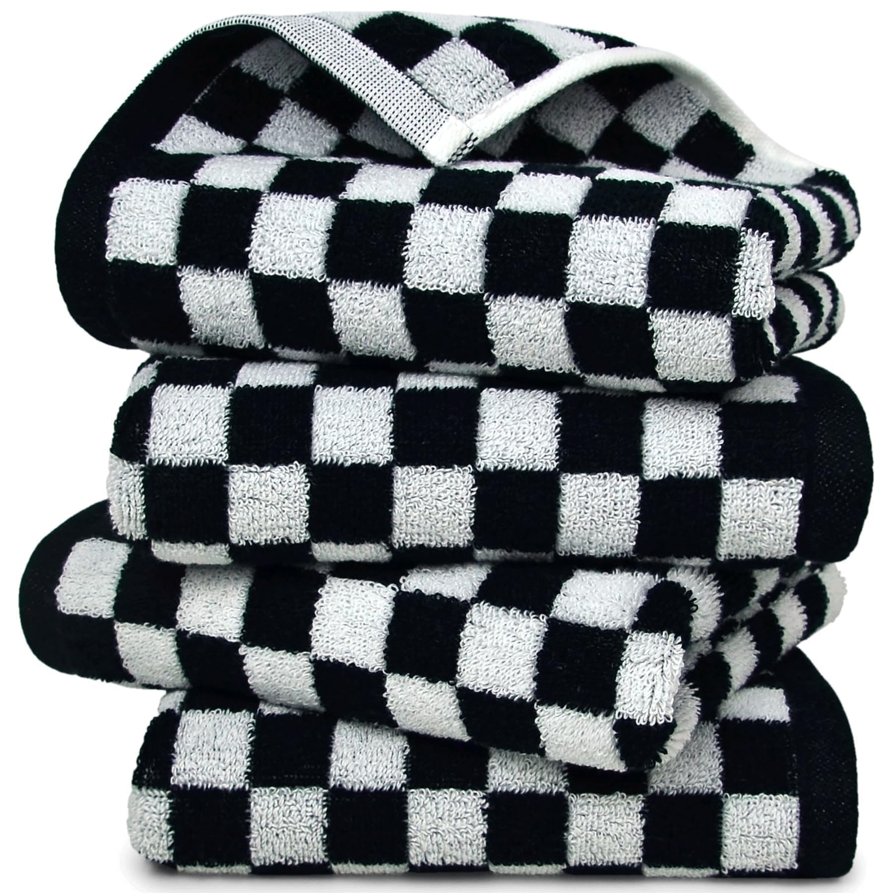 Jacquotha Black and White Hand Towels for Kitchen 4 Pack Cotton, Decorative Bathroom Towels Checkered Decor Farmhouse Cute for Men Women Gifts, 13" x 29"