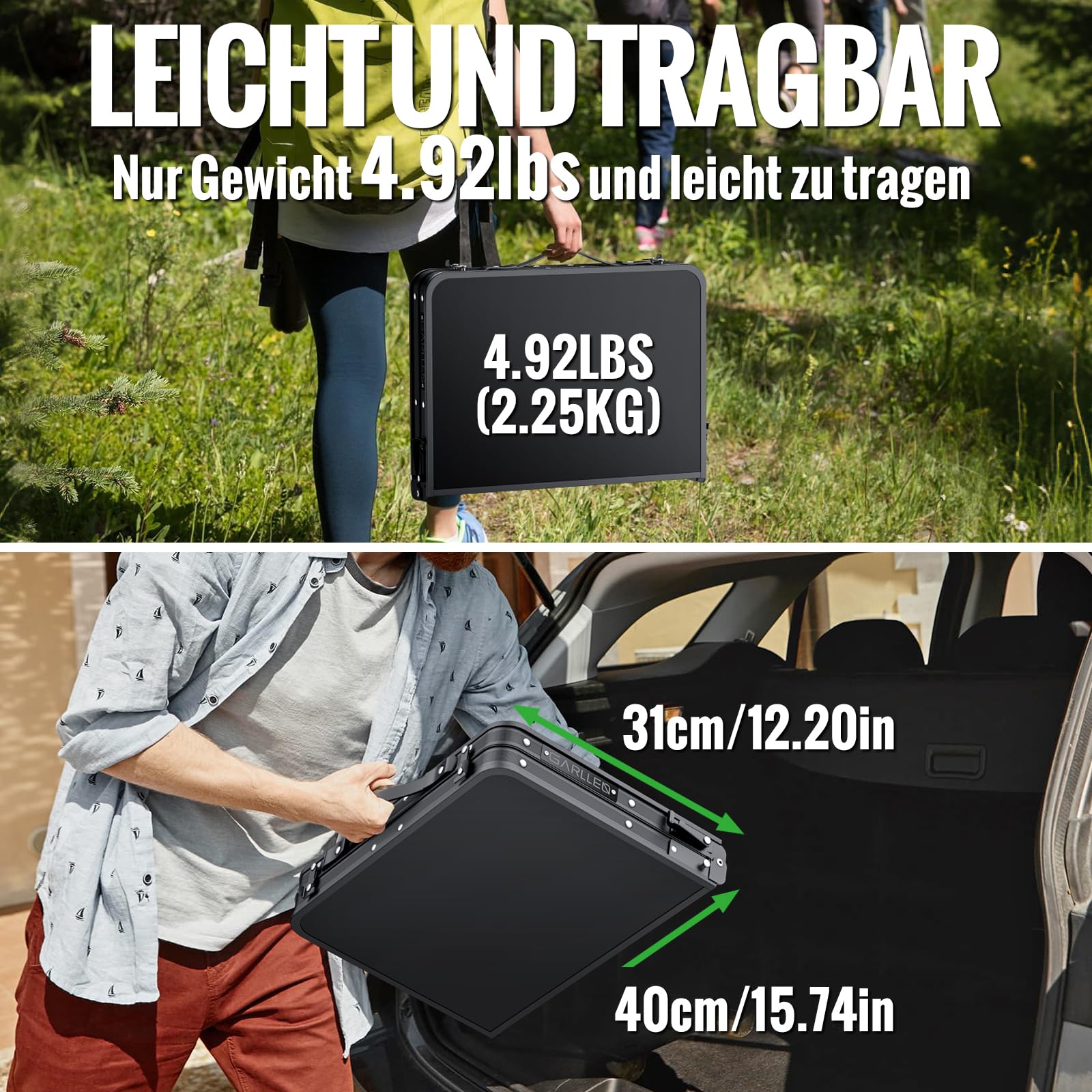 GARLLEN Campingtisch klappbar, 58x40cm & 3 einstellbare Höhen(26/48/70cm), Klapptisch Camping Tisch, Tragbar Beistelltisch Grilltisch Gartentisch Picknicktisch für Camping Picknick Garten (Schwarz)