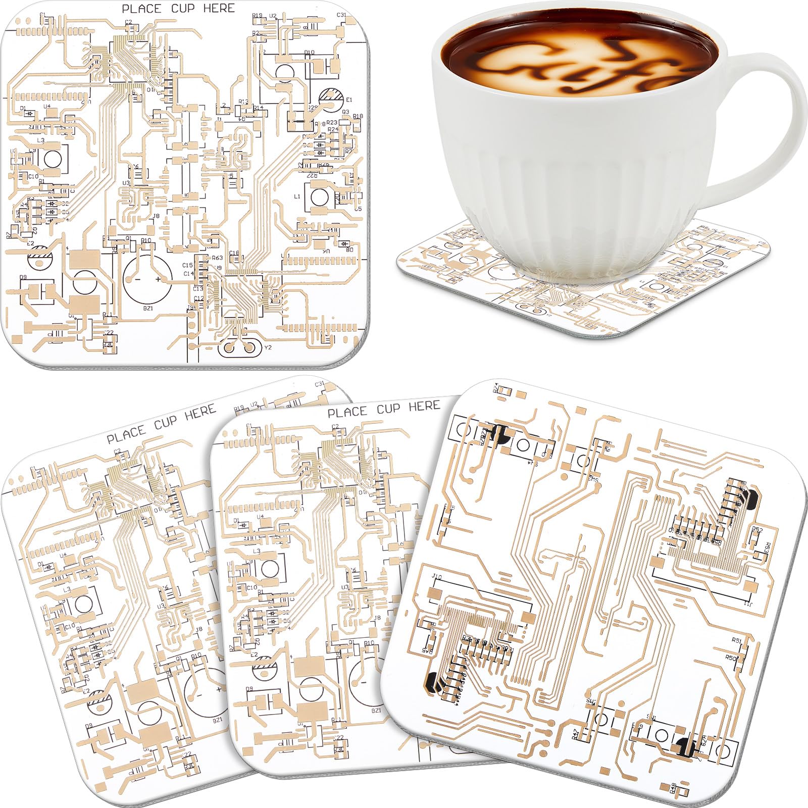 Dessous de verre circuit imprimé blanc pour geek et ingénieur x4