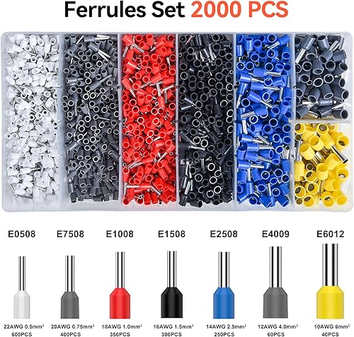 Miniatura 4 de Preciva AWG28-7 Juego de herramientas de crimpado de virola con 2000 conectores de alambre, juego de alicates de crimpado de trinquete ajustable a