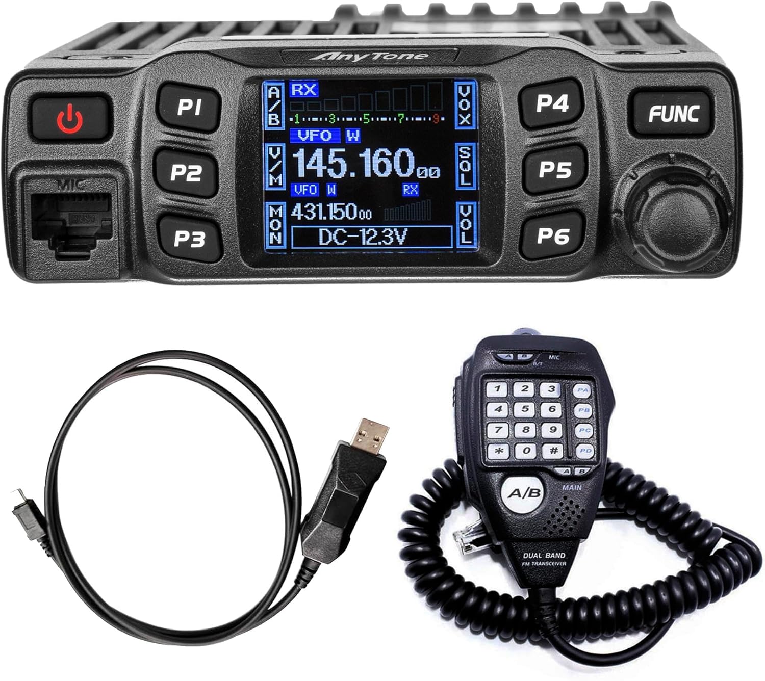 AnyTone AT-778UVII Transceiver Mobile Radio Dual Band 25W VHF/UHF VOX Vehicle Car Radio w/Cable
