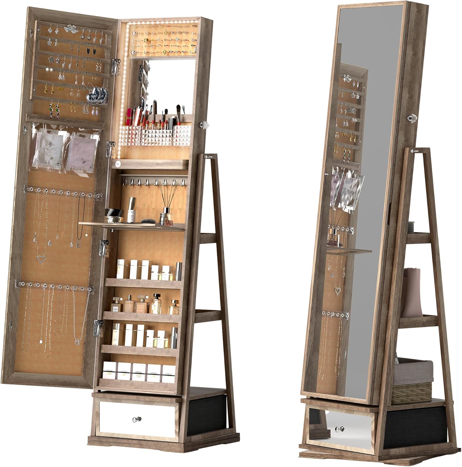 SumKea LED Mirror Jewelry 360° Rotating Full