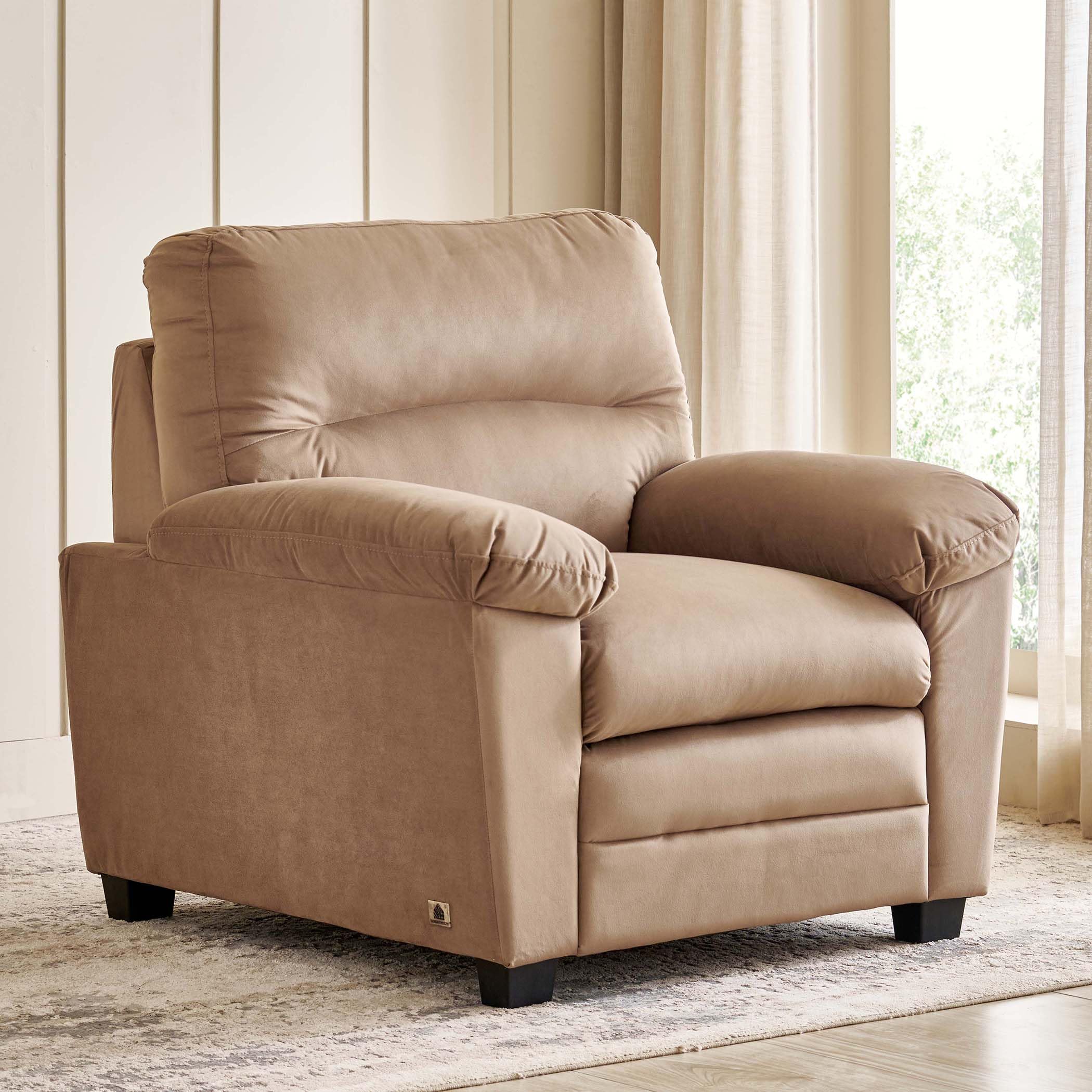 Home Centre | Mojo 1-Seater Velvet Sofa | Single Seater Sofa for Living Room | Pine Wood, Solid Wood | Beige | 1 Year Warranty-image-49
