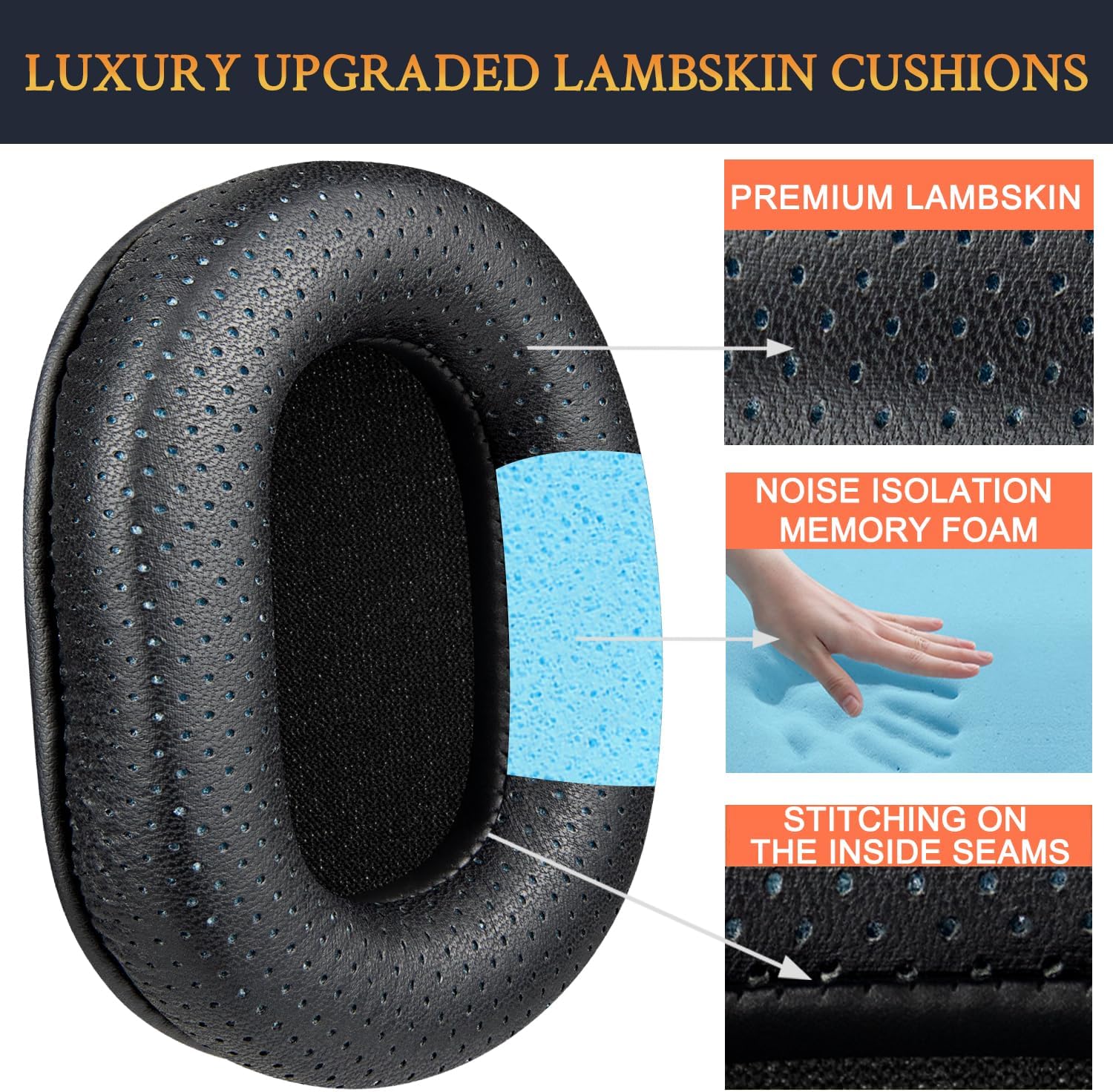 SOULWIT Lambskin Earpads Replacement for Audio Technica ATH M50X M50XBT M50RD M40X M30X M20X MSR7 SX1 Monitor Headphones, Ear Pads Cushions with High-Density Foam - Black