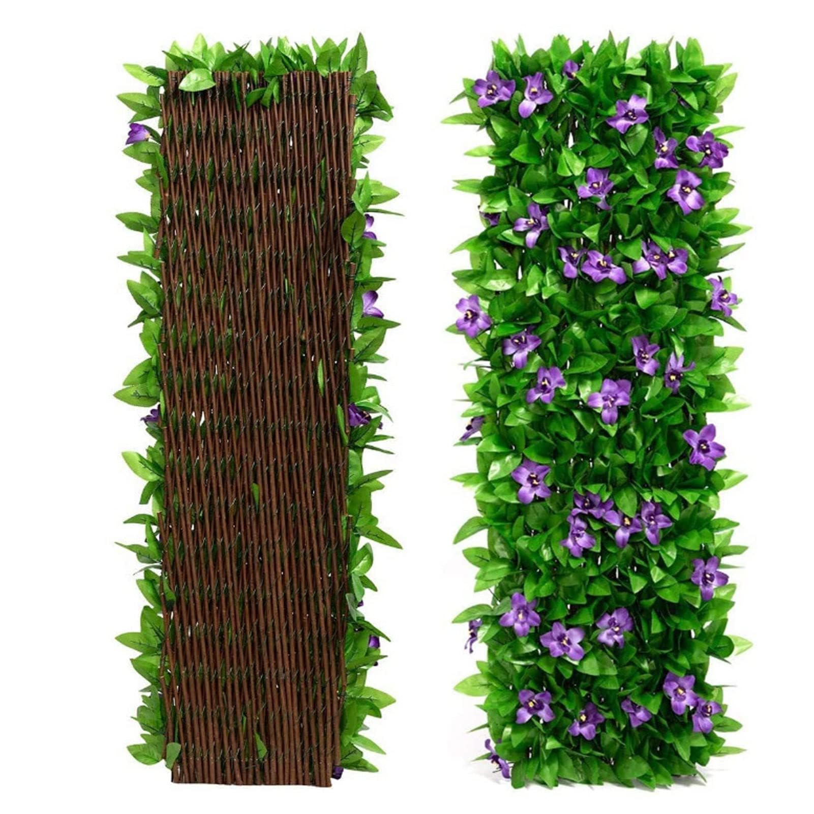 2PCS Artificial Ivy Fence Screening, Expandable Garden Trellis, 200x40cm Garden Privacy Screen Decorative Faux Ivy Fence Panels Artificial Hedge Screening for Garden, Balcony, Outdoor