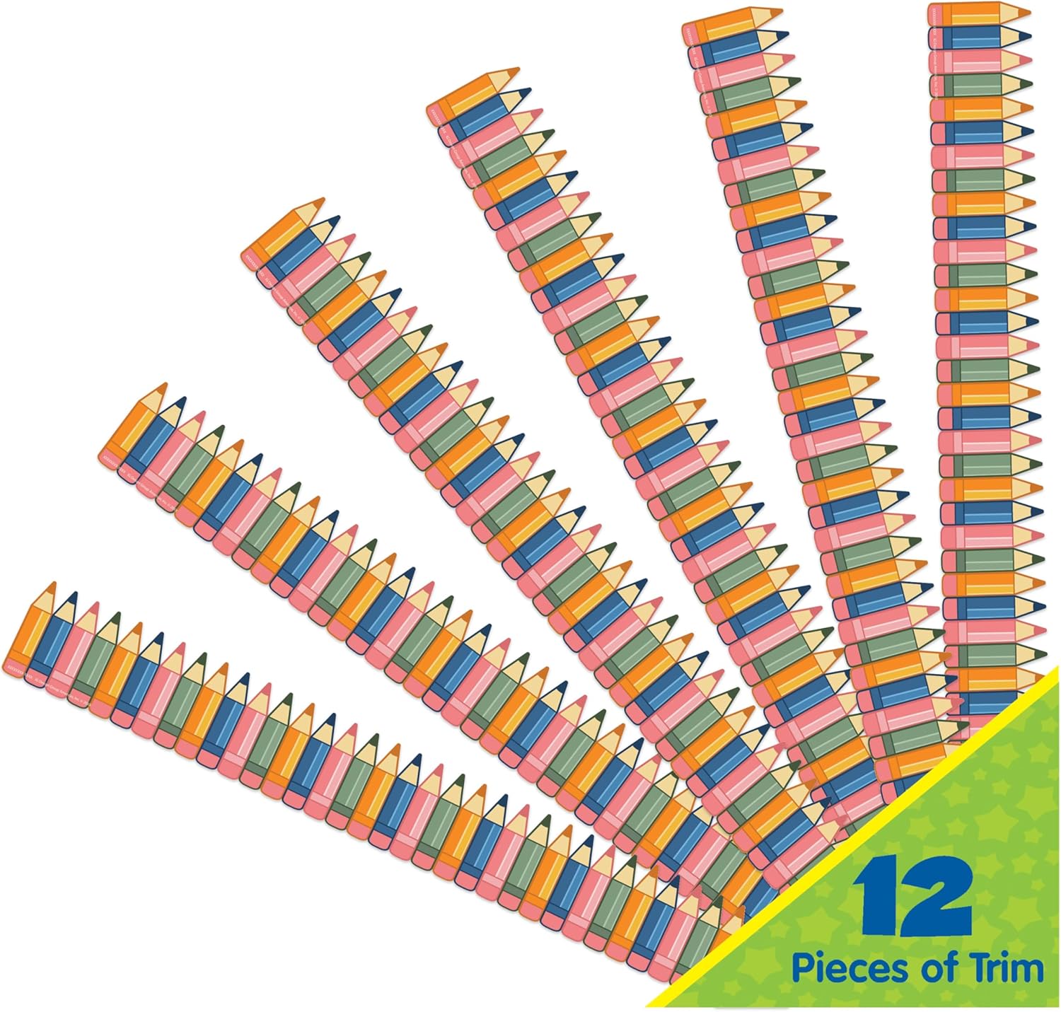 Eureka 845693 S'Cool Era Die-Cut Pencils Decorative Classroom and Bulletin Board Trim for Teachers, 2.25" Wide with 37 Feet Total, 12 Strips S'Cool Era Pencils