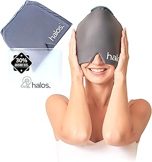 Halos Migraine Relief Cap - Wearable Ice Pack Cold Wrap Hat -Reusable Cold Therapy Headache Cap & Migraine Cap, for Tension Headache Relief and Sinus Pressure - Form-Fitting Cold Compress Head Wrap (Gray)