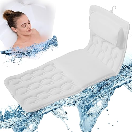 Lujosa almohada de baño de cuerpo completo, máxima comodidad, cojín de baño de apoyo para adultos en la bañera, cuello de felpa y asiento adicional,