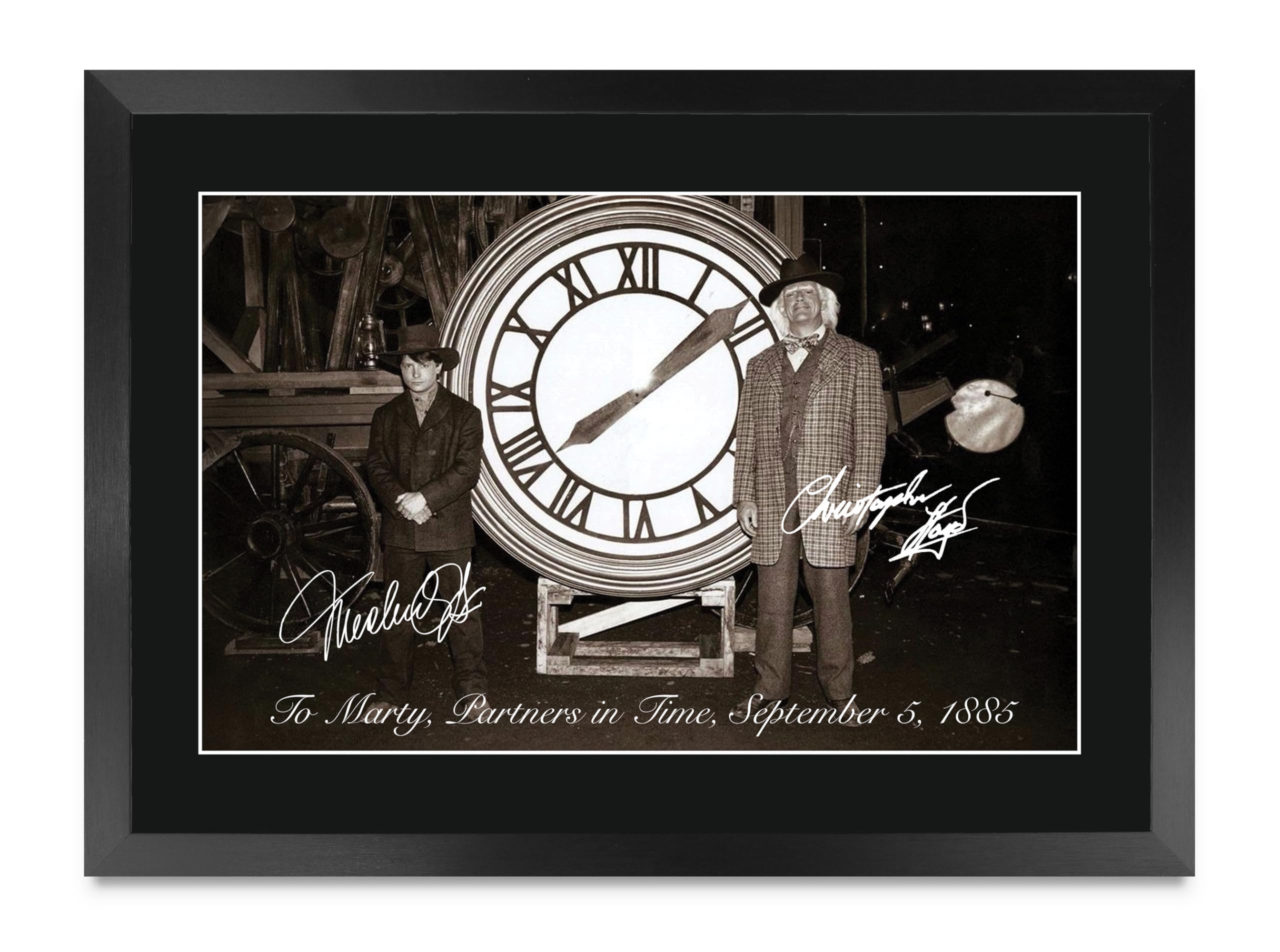 HWC Trading Michael J Fox & Christopher Lloyd Back to the Future Gifts Printed Signed Autograph Picture for Movie Memorabilia Fans - A3 Framed (ID-006202)