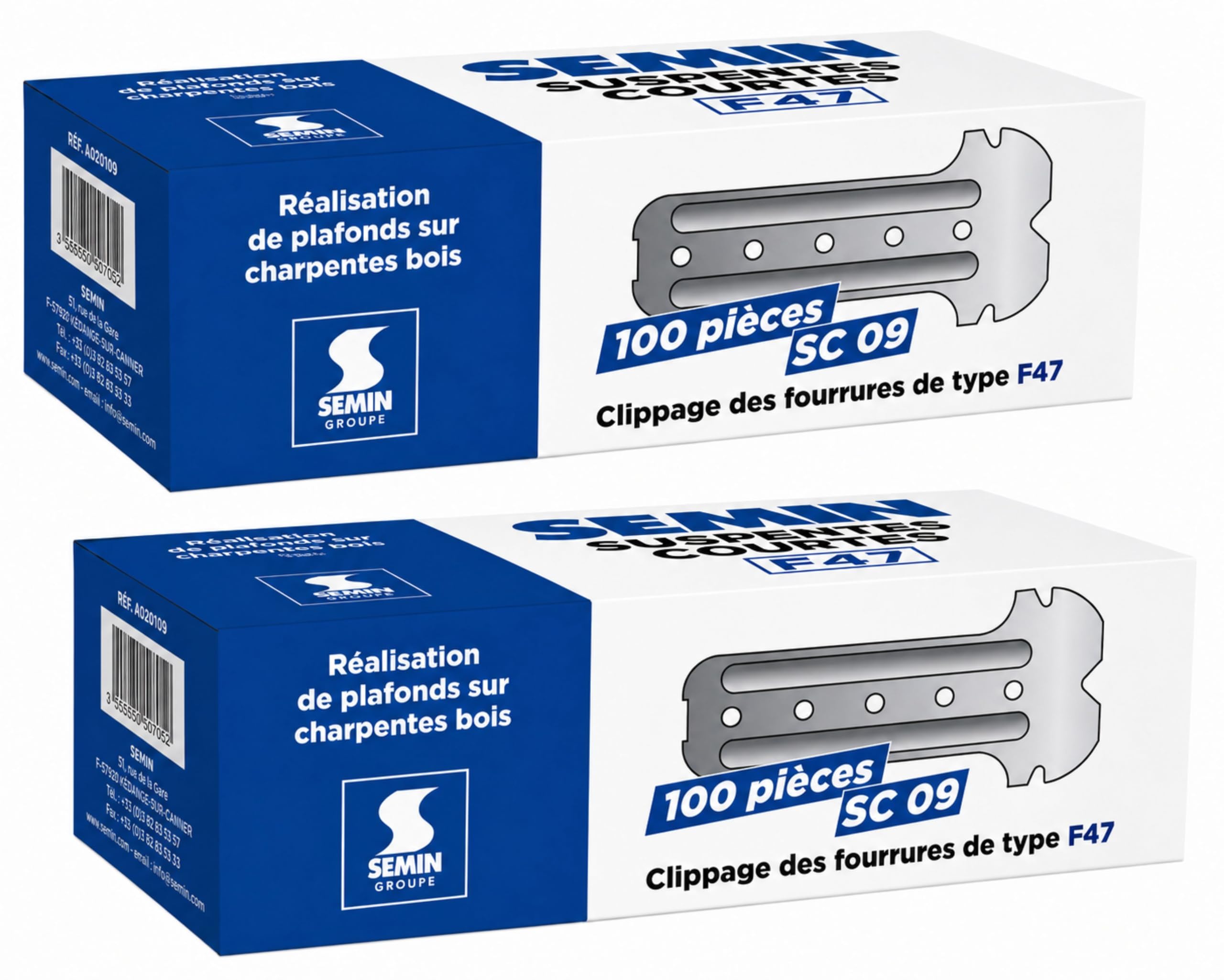 SEMIN Suspentes Courtes F47 80 mm – 2 Boîtes de 100 – Acier Galvanisé 75/100 – Fixation Plafonds Suspendus & Faux Plafonds – Compatible Fourrures F47 – Pose Rapide par Clipsage
