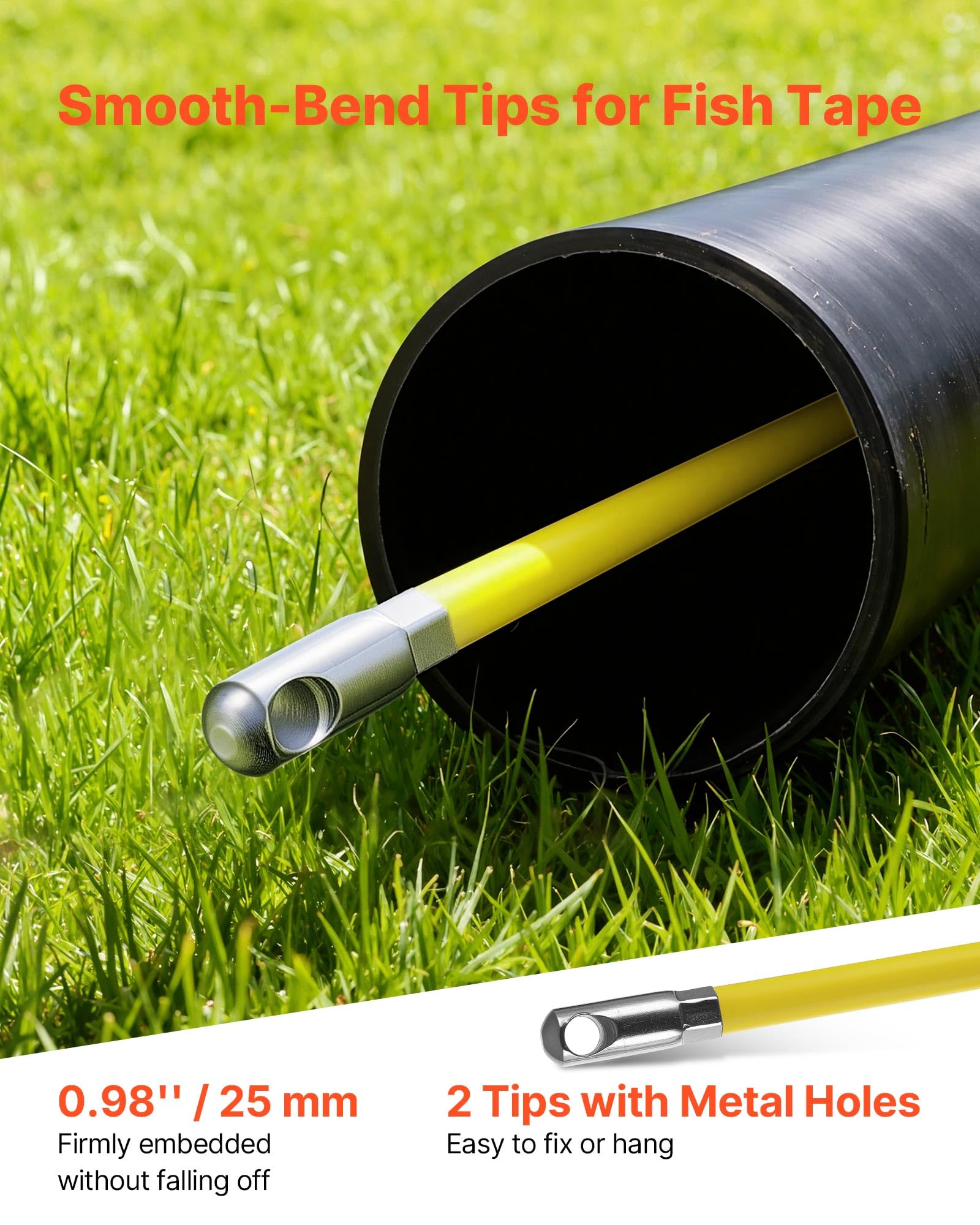 VEVOR Guía Pasacables de 6,3 mm 152 metros, Cable de Fibra de Vidrio con Contenedor, Terminales Intercambiables, Marca de Longitud, Herramientas de Electricista, para Pared Tubo Construcción Eléctrica