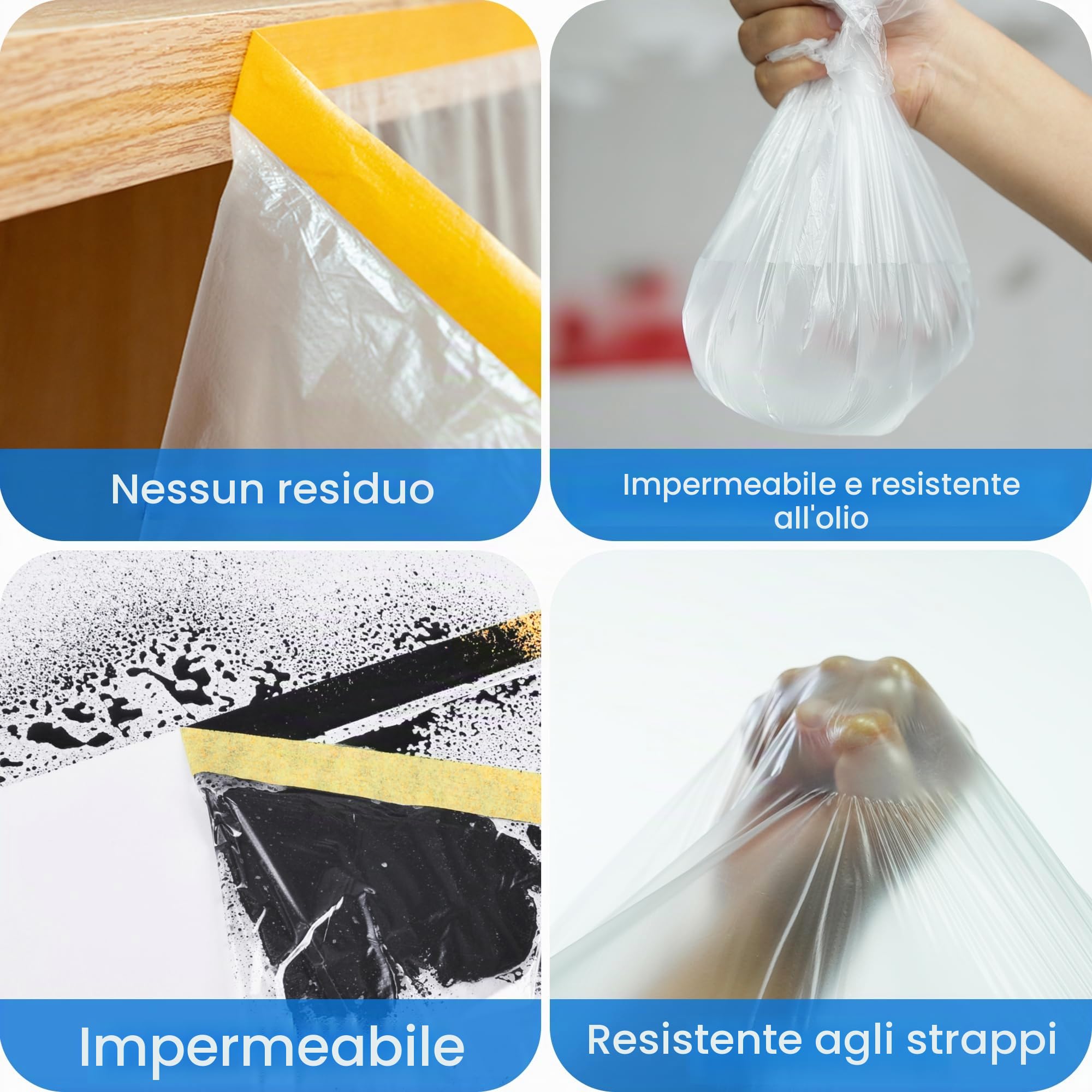 TAPEBEAR Pellicola Adesiva per Mascheratura 2600mm x 27m, 2 in 1 Teli Plastica Film per Mascheratura, Copritutto per Imbianchino con Adesivo, Protettivo Teli per Coprire Mobili, Ipingere, 3 Rotoli