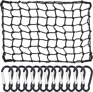Cargo Net for Pickup Truck Bed - 3x4ft Super Duty Cargo Net for Roof Rack Truck Bed with 6x8ft Max Size, 4”x4”Latex Bungee Net Mesh Holds Small and Large Loads Tighter