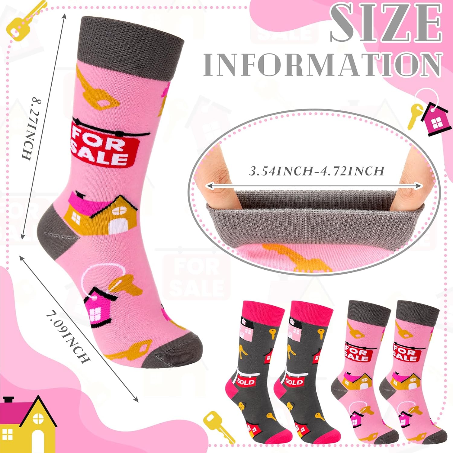 12 Pairs Real Estate Agent Socks Gifts for Real Estate Agent Supplies Socks Women Men Appreciation Gifts(Women,One Size)
