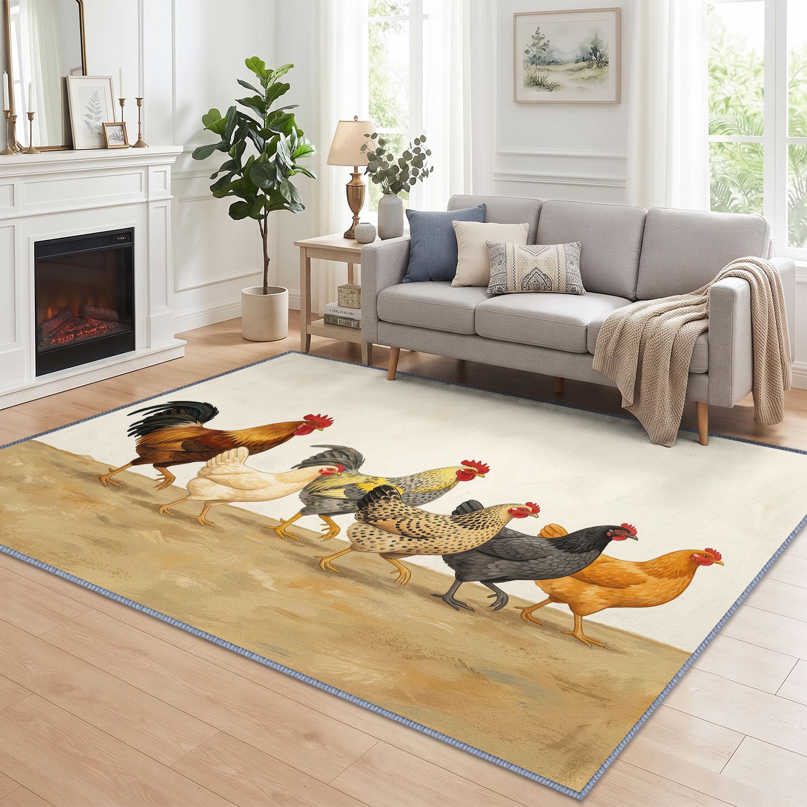 Générique Tapis Animal Poulet d’intérieur Durable, Facile à Nettoyer 200x300 cm, Rural Minimaliste Drôle Fun Tapis pour Salon, Chambre, Cuisine ou entrée