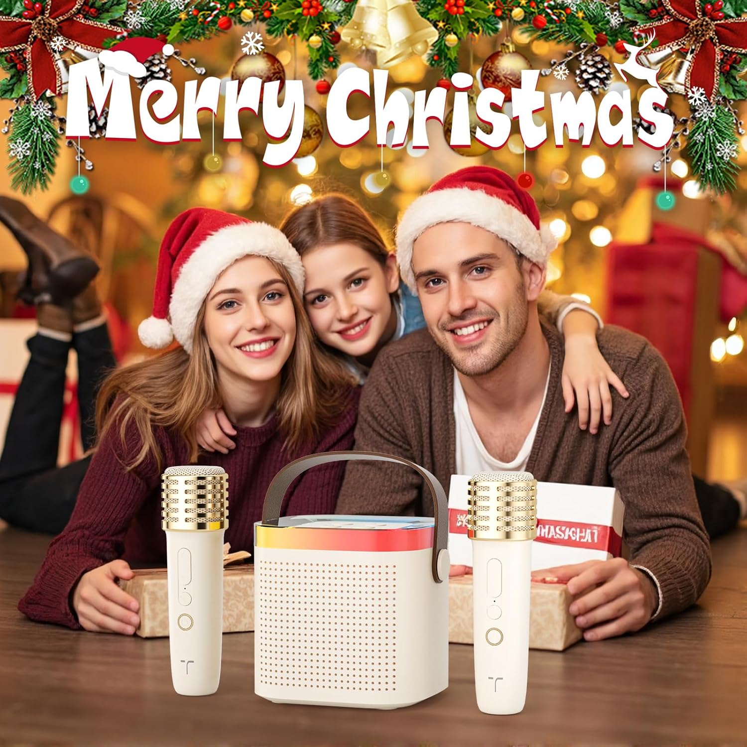 Karaoke Machine with 2 Wireless Microphones and Base, Mini Bluetooth Singing Toys Speaker Mic Set with LED Party Lights and Voice Changer, Halloween Christmas Birthday Gift - Image 2