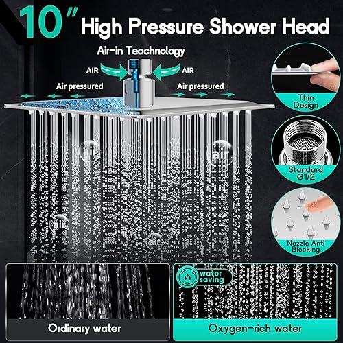 Miniatura 10 de Cabezal de ducha filtrado con LED, cabezal de ducha de lluvia de 12 pulgadas con brazo de extensión ajustable curvado de 12 pulgadas, cabezal de