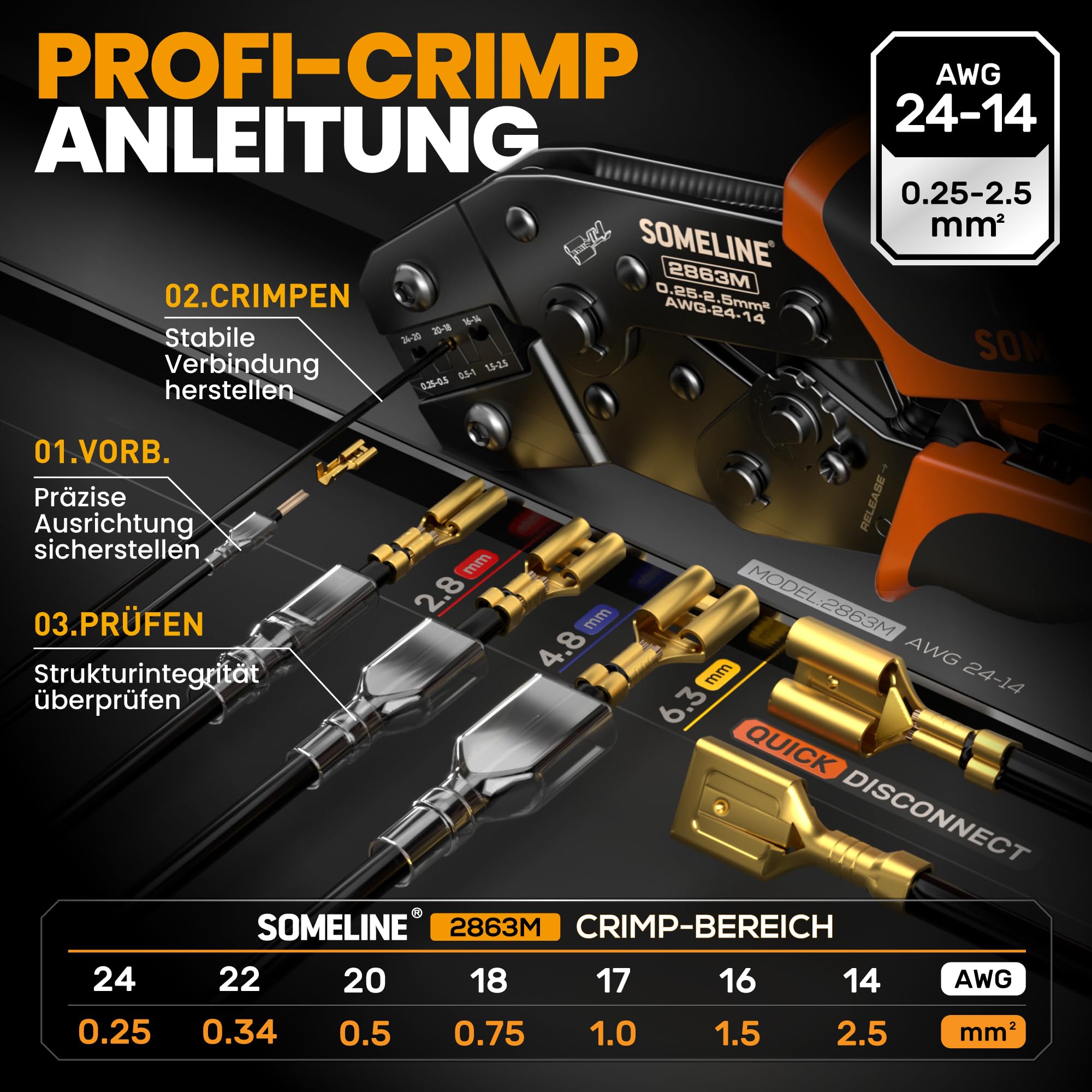Crimpzange Dupont Flachsteckh&uuml;lsen 2 In 1 Crimpwerkzeug F&uuml;r Dupontstecker (0,08-1 Mm&sup2;) Und Flachstecker (0,5-1,5 Mm&sup2;) - Einteiliges Set