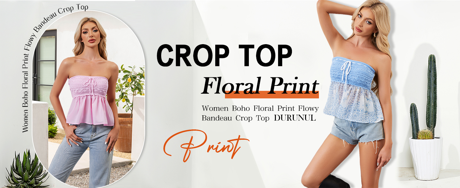 Amazon.com: DURUNUL Women Floral Print Strapless Bandeau Top