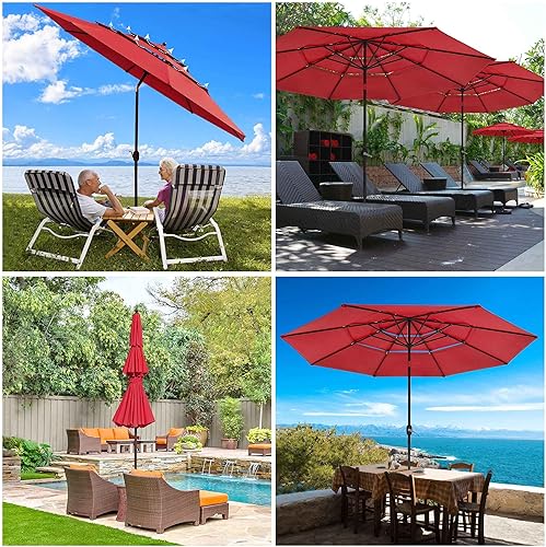Miniatura 2 de Yescom UV70+ - Sombrilla de patio de 3 niveles de 11 pies con manivela para empujar para inclinar, para jardín al aire libre, patio trasero, mesa de