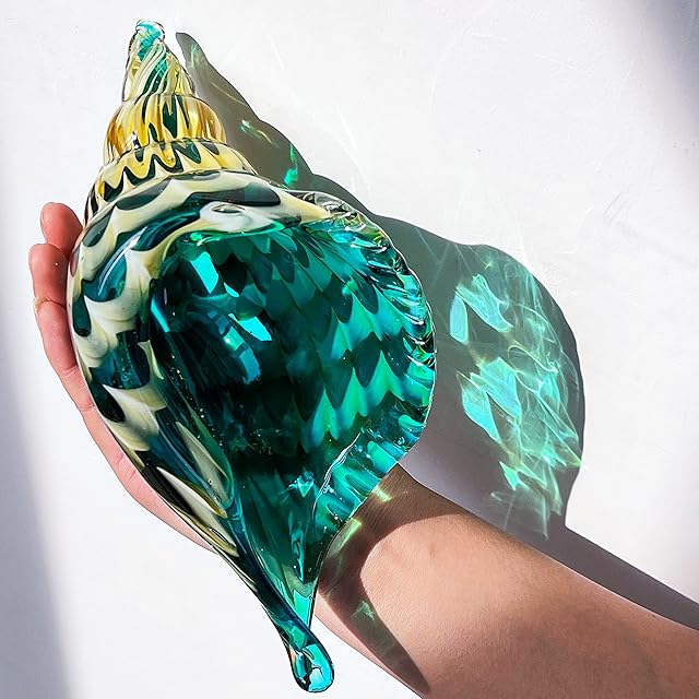 Art Glass Conch Sea Shells Figurines,Hand Blown Glass Animal Sculpture for Home / Office / Bookshelf Modern Decoration