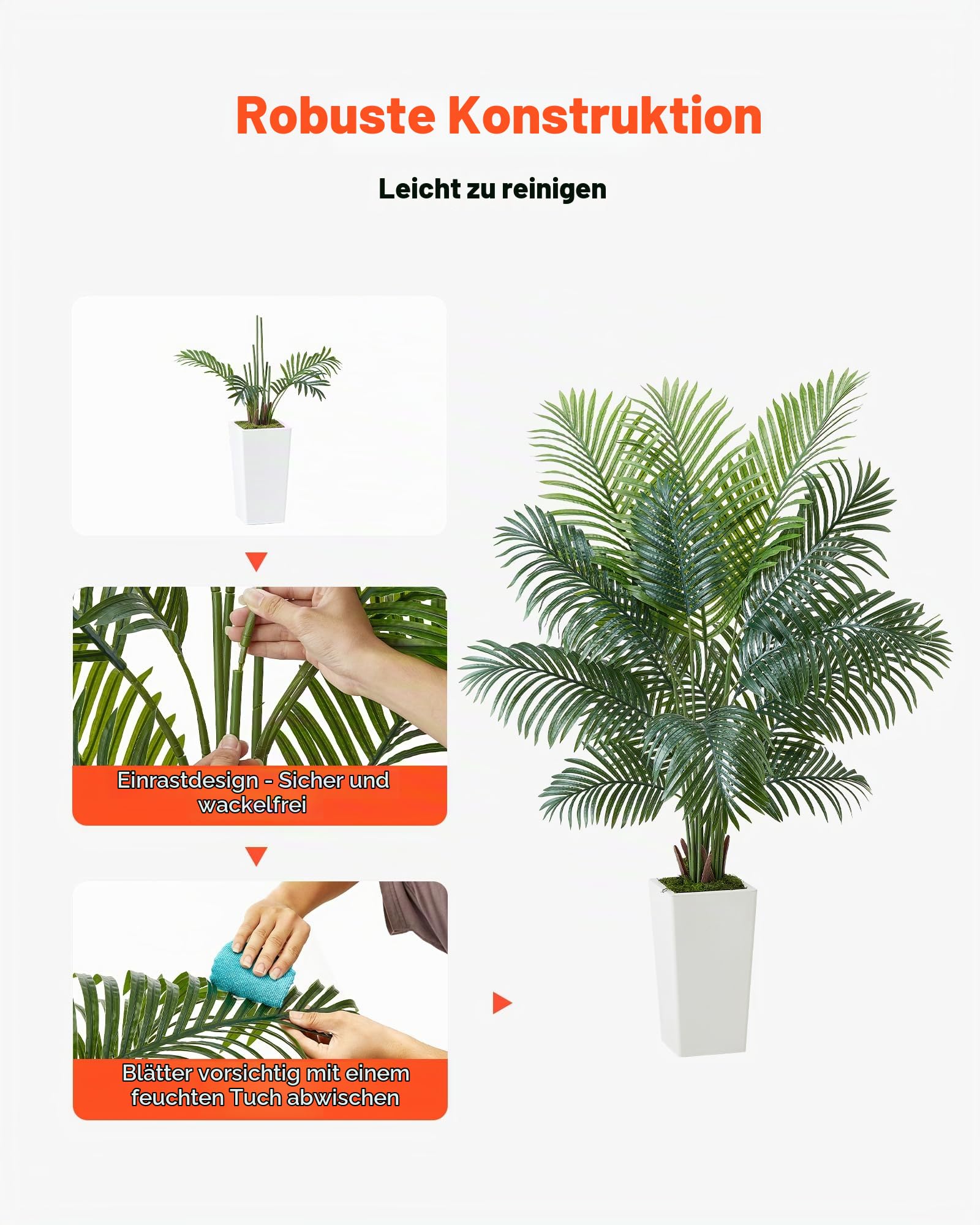 VEVOR Künstliche Areca-Palme, 1,8 m, künstliche Tropische Palmenpflanzen mit weißem Pflanzgefäß, Kunstseidenpflanze im Topf, Kunstbaum für Veranden, Wohnzimmer, Terrassen, Zuhause, Büro
