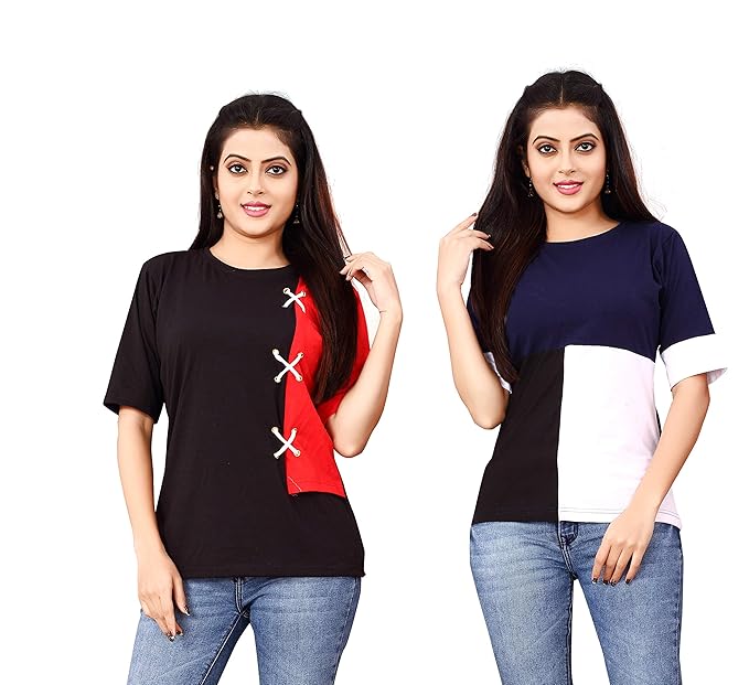 DHRUVI TRENDZ Women Printed Top with Half Sleeves for Office Wear, Casual Wear, Under 399 Top for Women/Girls Top(Red&Red) (Red&Red, Large)