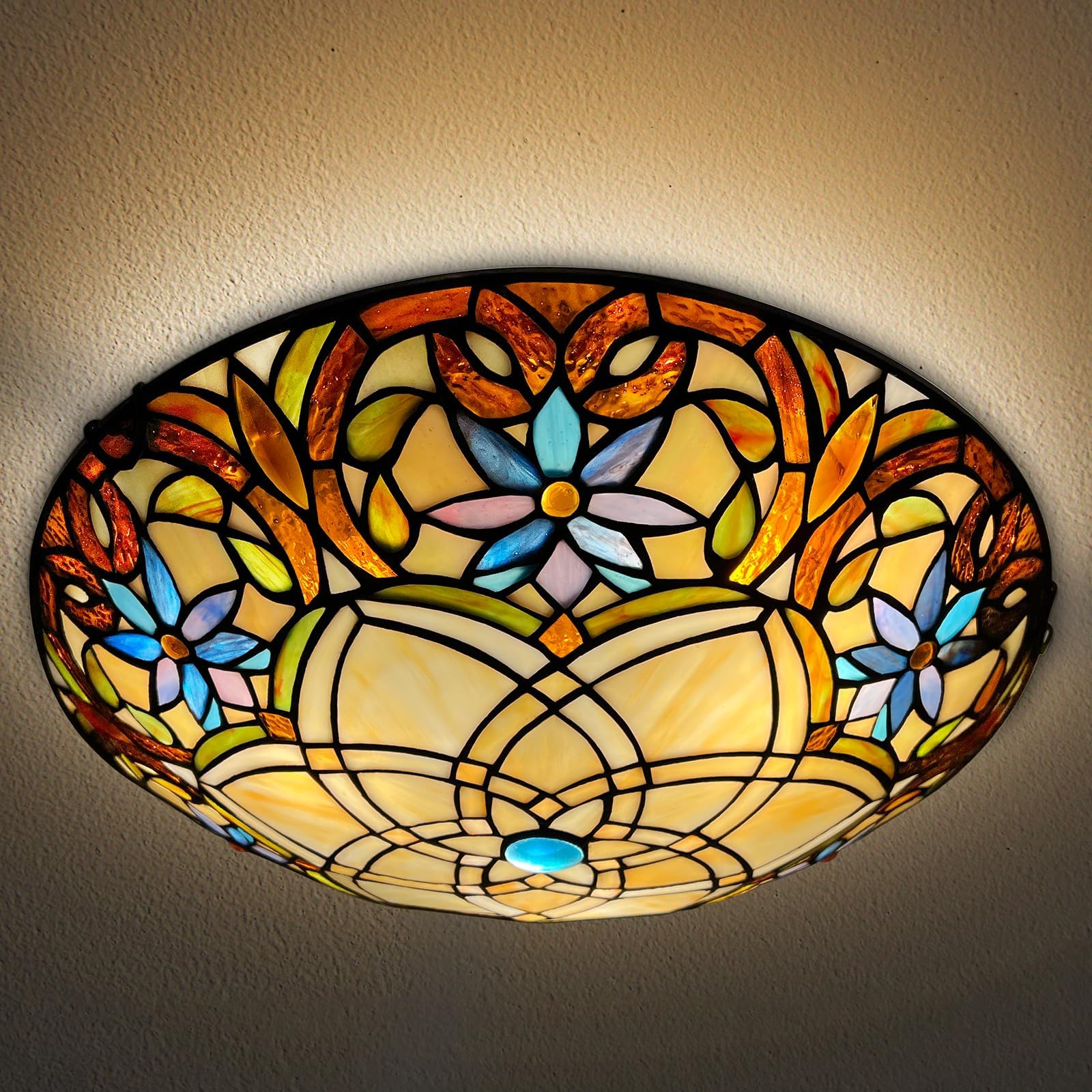 ARTZONE Tiffany Ceiling Lights, Stained Glass Ceiling Light 3Lights 16