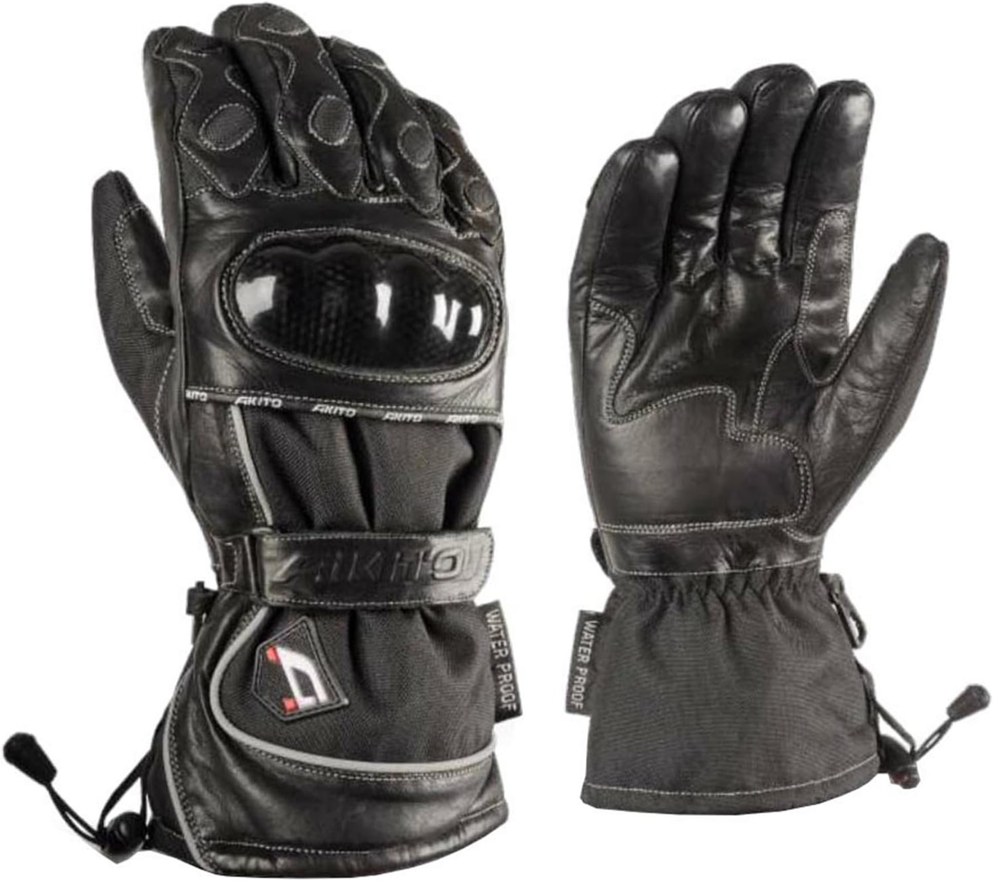 Akito Python Fully Waterproof Leather Motorbike Gloves Motorcycle Protection Gloves with Carbon Knuckle Protection and thermal lining - X-Large