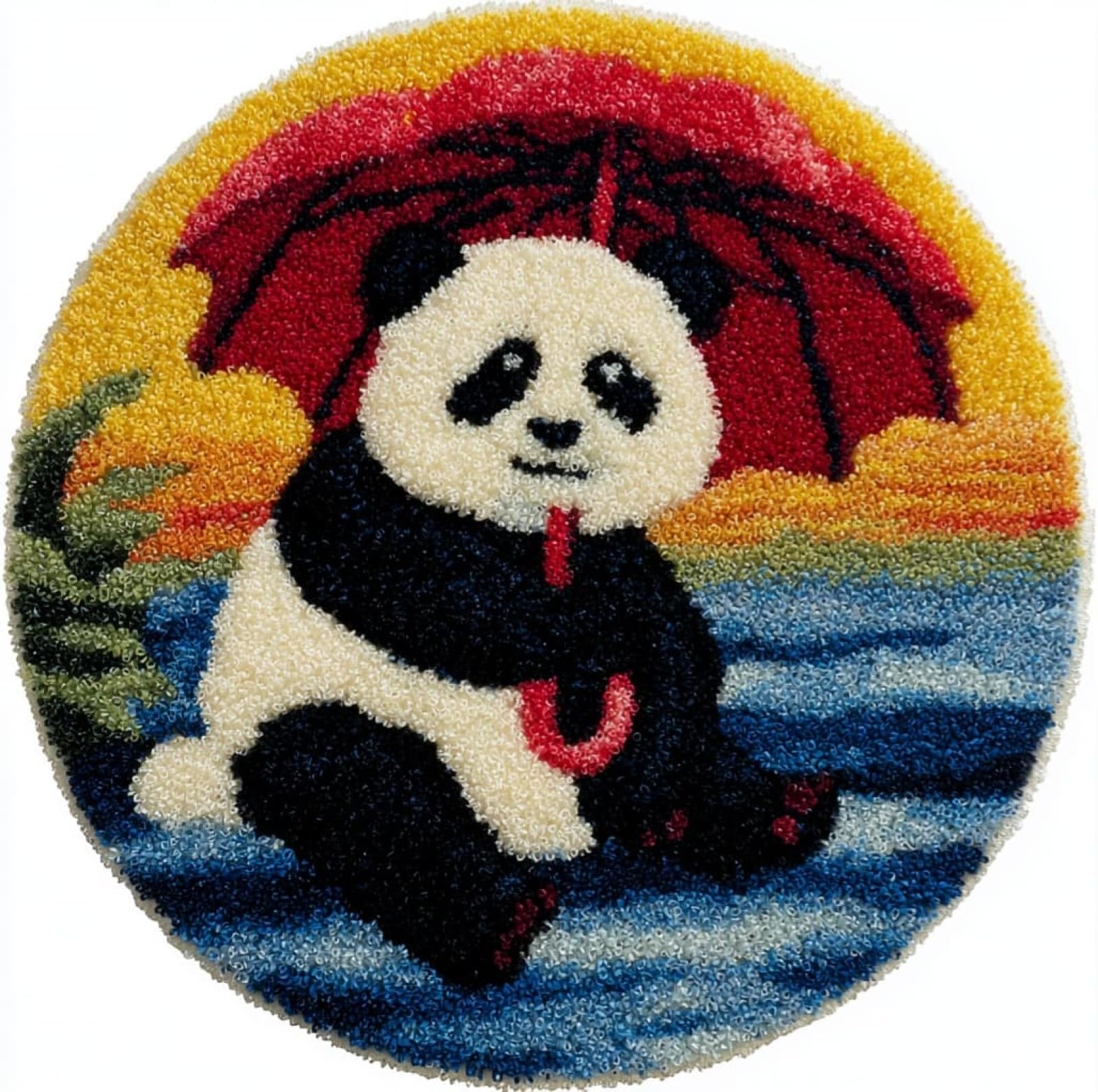 WallustrioaW DIY Latch Hook Rug Kits,Panda with an Umbrella,Pre-Printed Canvas DIY Rug Making Kit,Cross Stitch Carpet Crochet Crafts - Home Decor Project,50x50cm