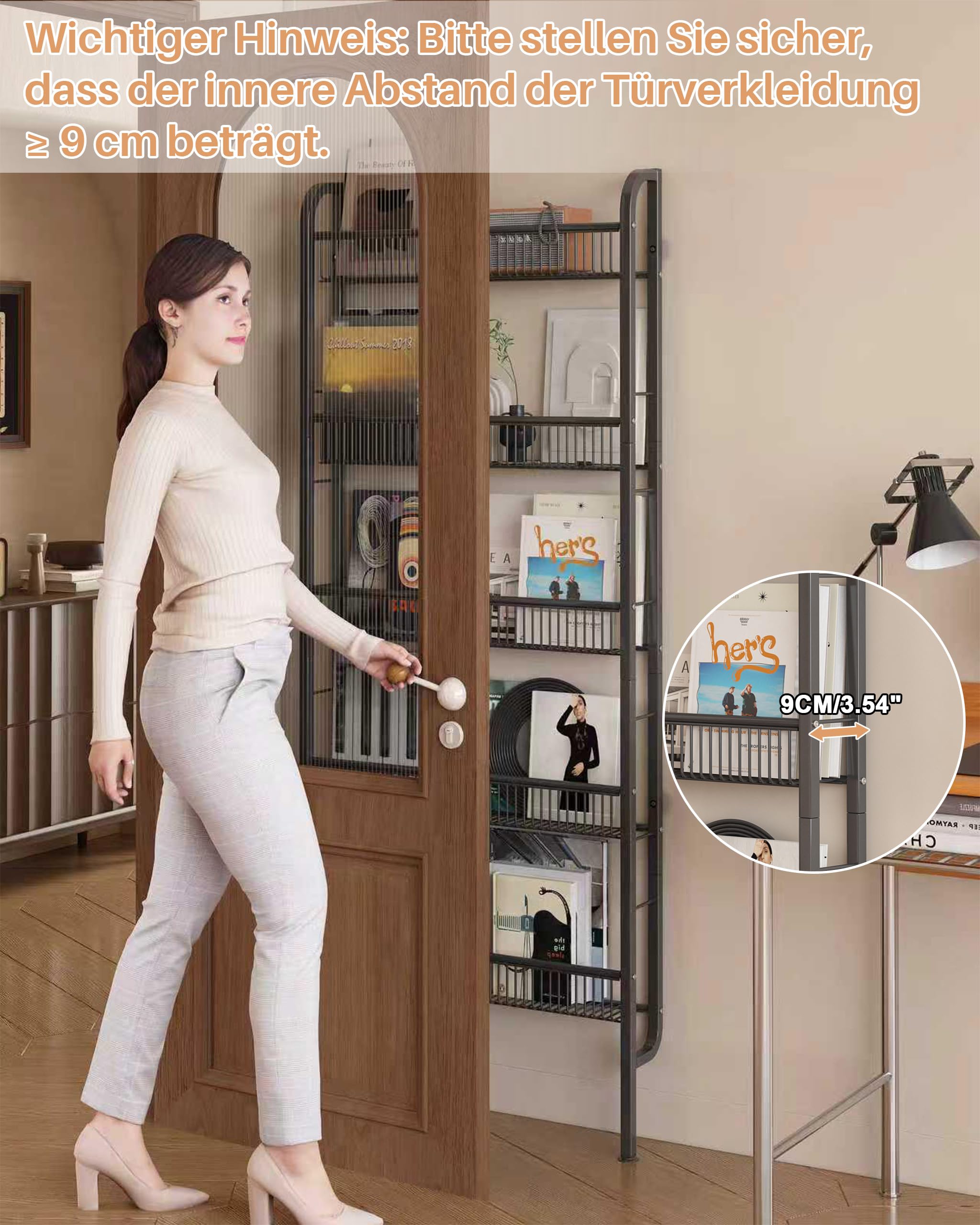 UMDONX Bücherregal gegen Wand, schmales 5 etagiges Metall Bücherregal, Leiterregal, multifunktional für Enge Räume, Schwarz（62 x 9 x 160 cm）