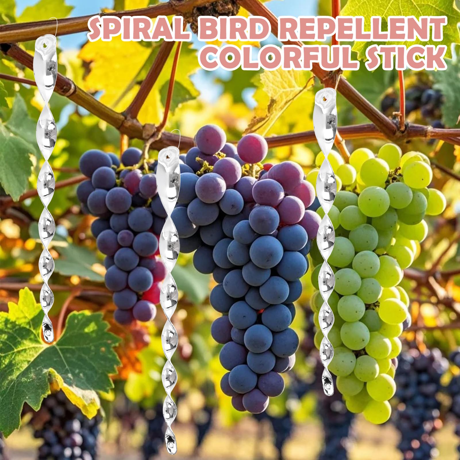 12 Unidades de ahuyentador de pájaros Reflectante - Espirales Reflectantes con Rotación 360° - Método Anti Pájaros Humano y Ecológico para Jardín, Balcón, Árboles Frutales y Huerto - Protección