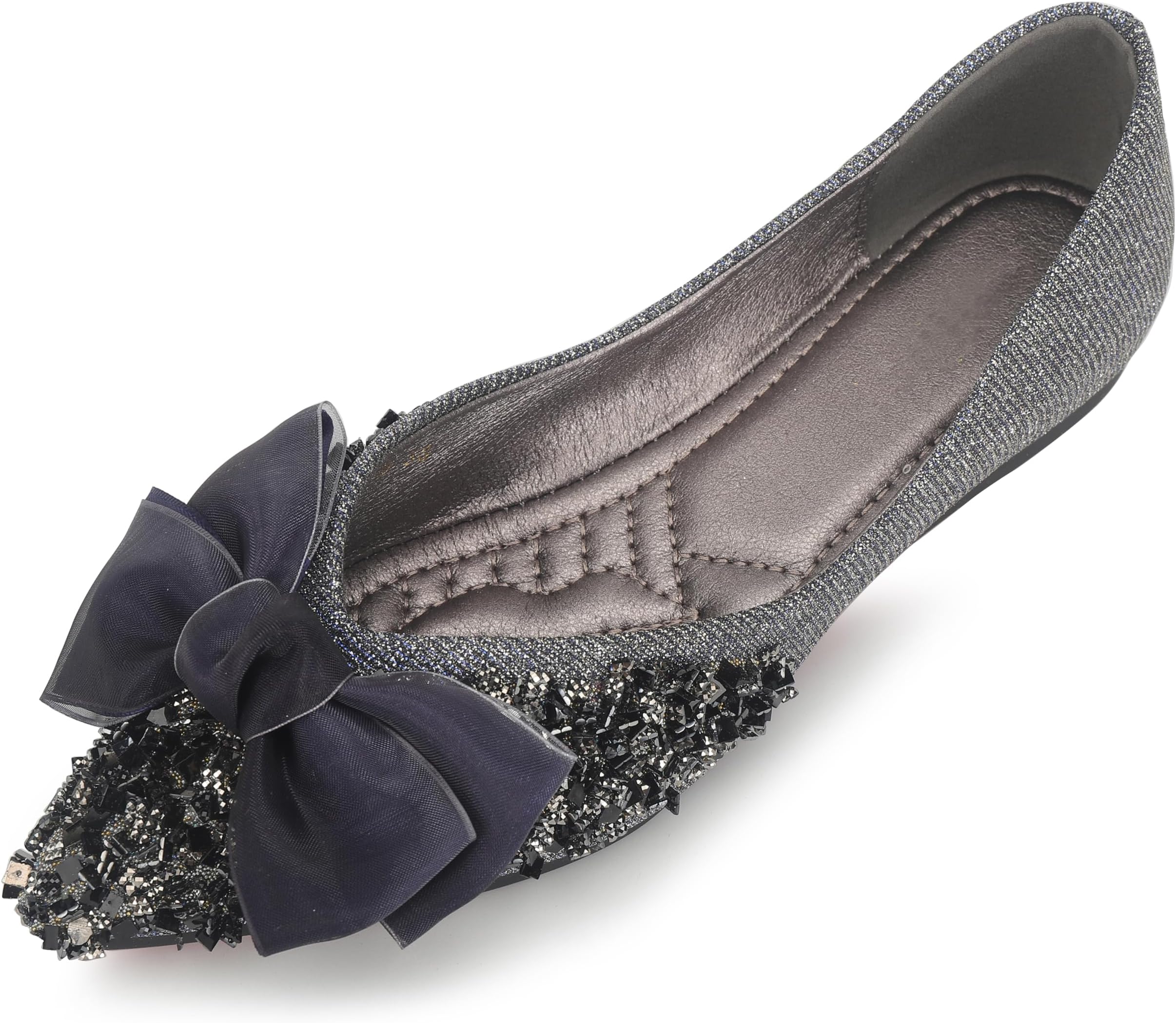 Silver Flats Shoes for Women Rhinestones Bow Wedding Flats Slip on Flats for Women Comfortable Dress Shoe Size 8